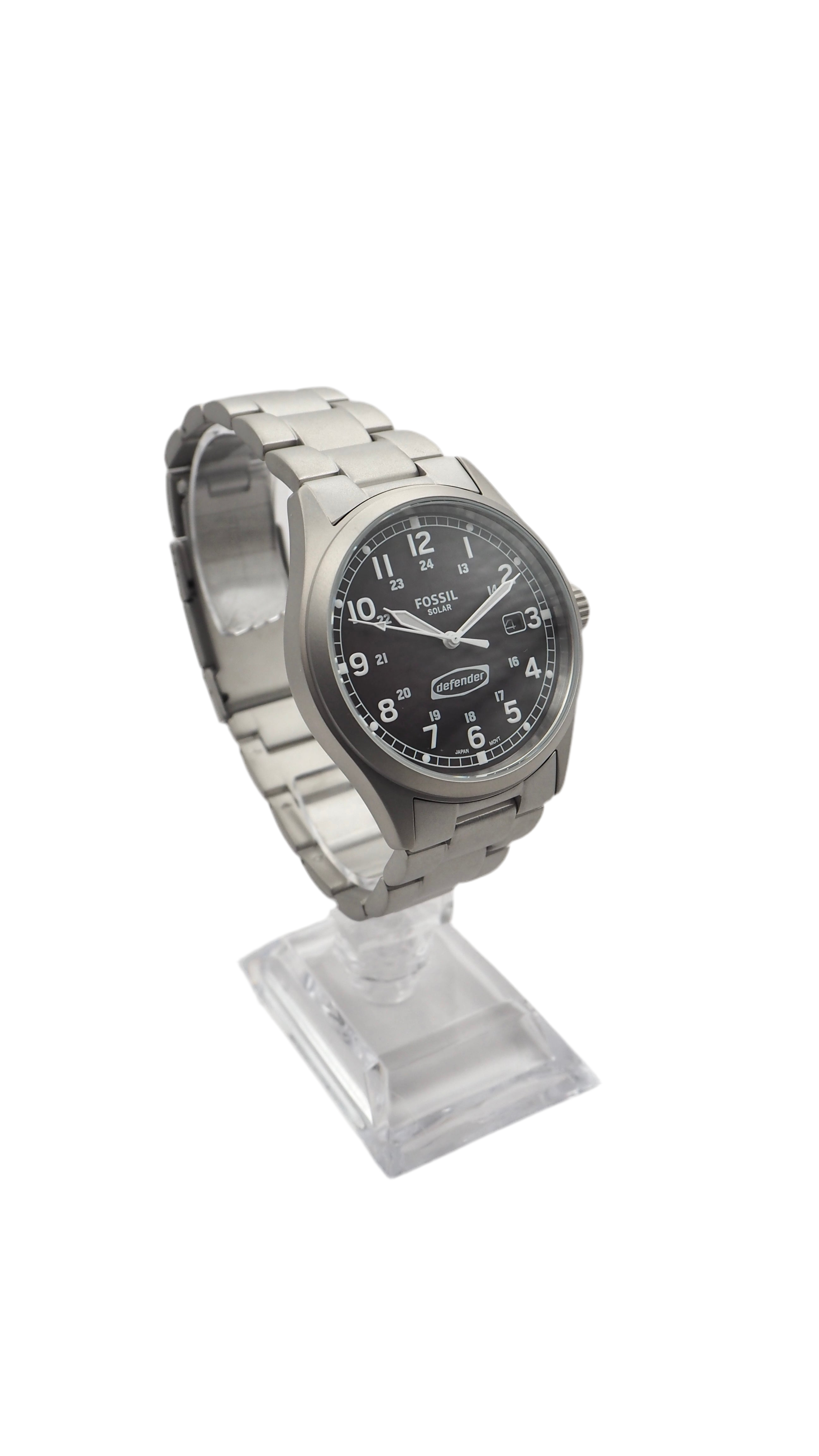 Fossil Defender FS5973 Solar Herrenuhr Edelstahl Neu OVP