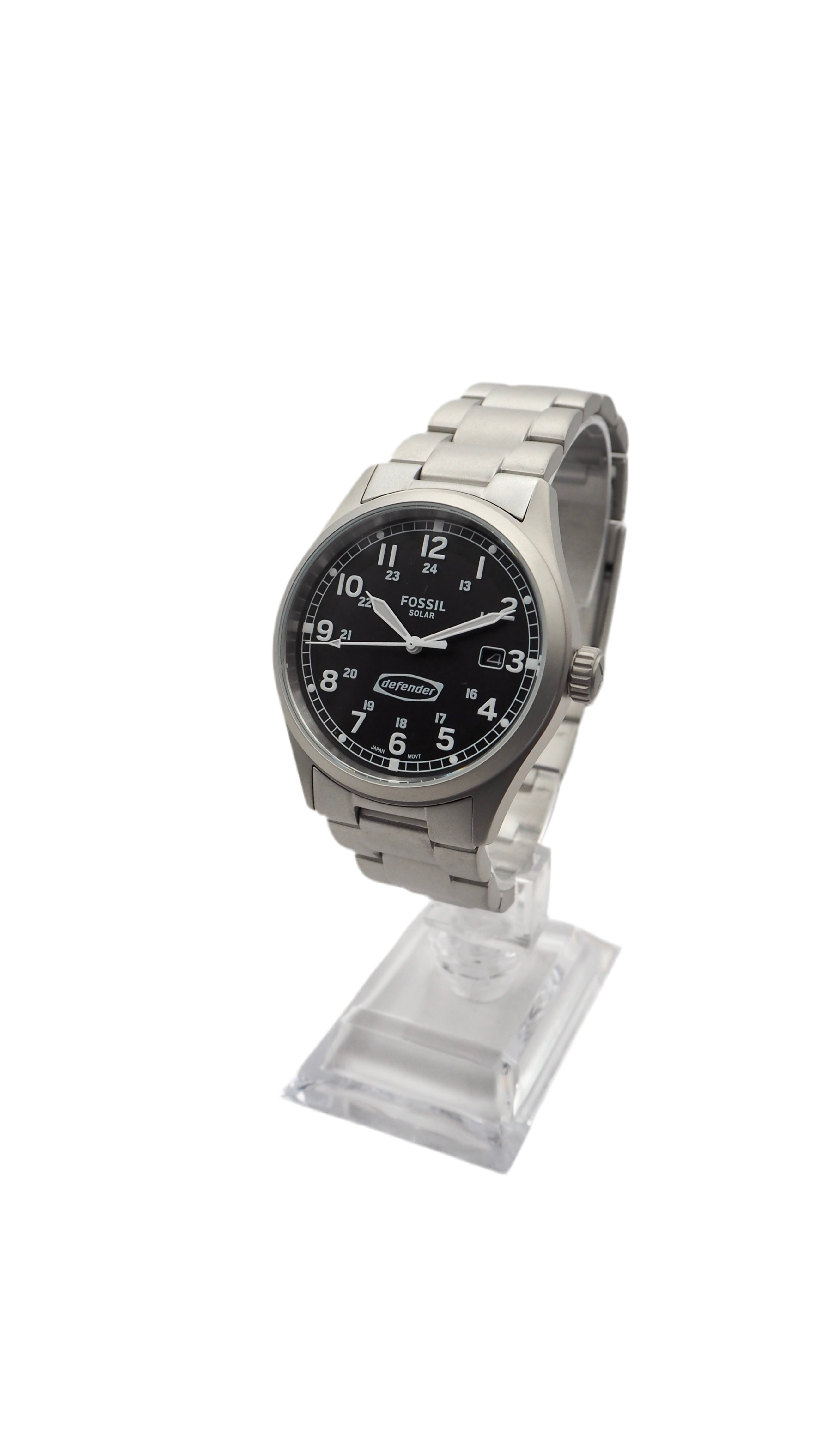 Fossil Defender FS5973 Solar Herrenuhr Edelstahl Neu OVP