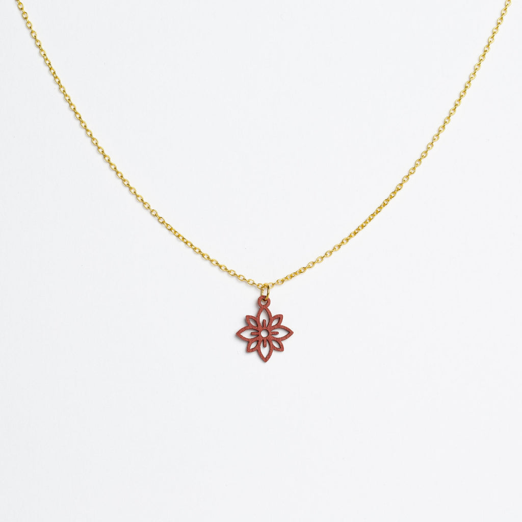 Halskette mit Holzanhänger - 'Flower mini'