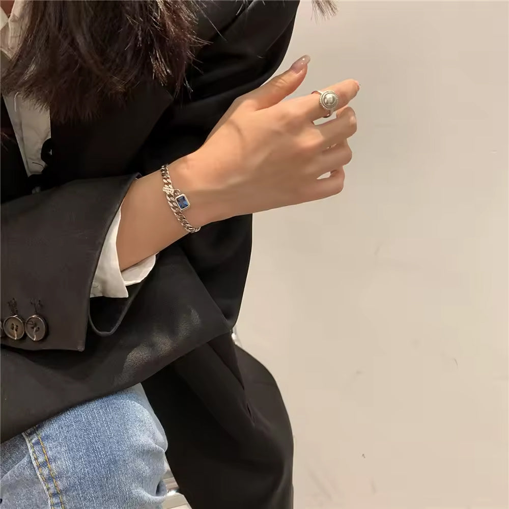 Armband aus 925er Sterling-Silber, Gliederarmband mit blauem Stein, 16 + 5cm