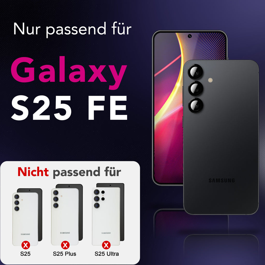 NALIA Kamera Glas Focus.Pro CLX für Samsung Galaxy S25 FE (Glasklare Aufnahmen) - Kameraschutz, 9H Linsenglas, Anti-Reflex Ringe, Klar, Selbstklebend, Hüllen-freundlich, 3 Stück