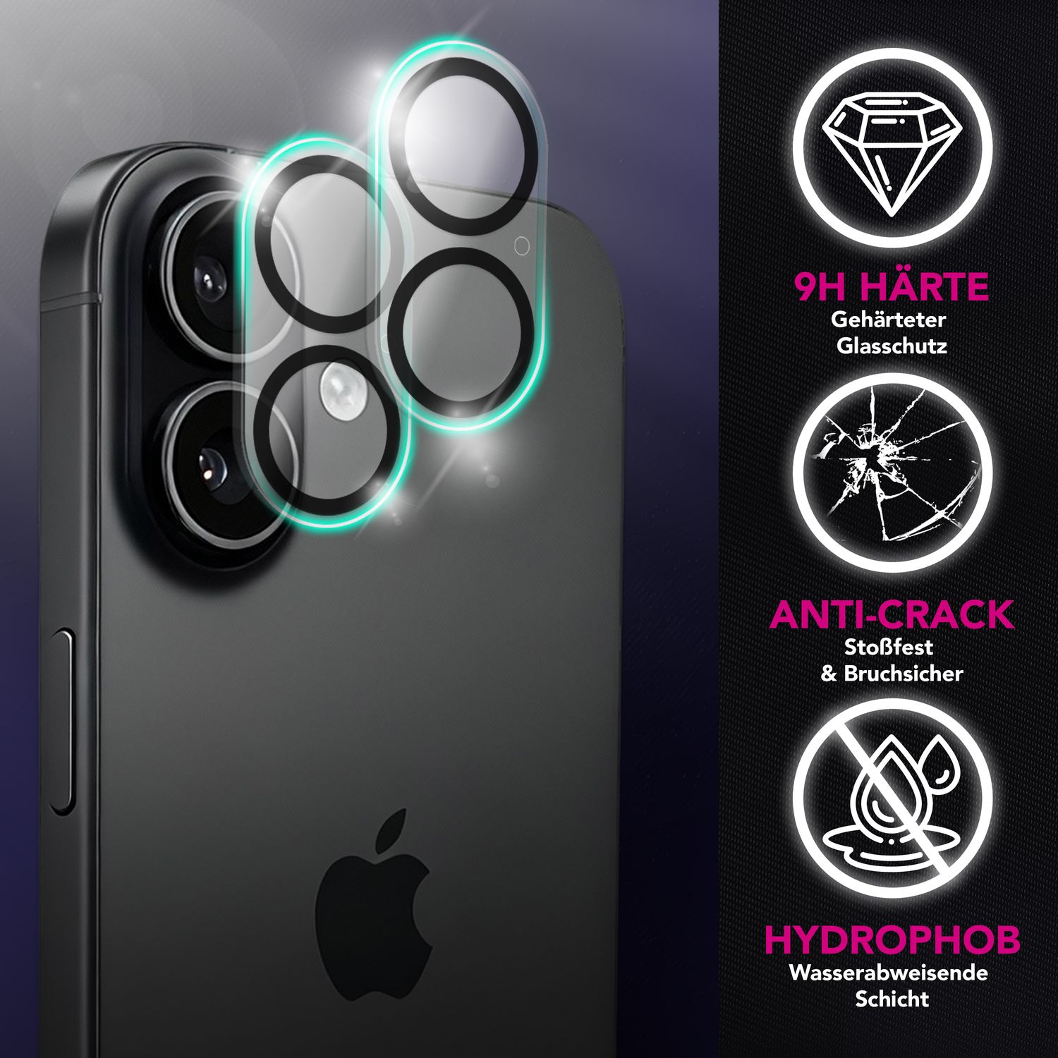 NALIA Kameraglas Focus.X2 MAX für Apple iPhone 17 (Klarer Kameraschutz) – 2er Set, 9H Schutzglas mit Anti-Reflex Ringen, Selbstklebend, Kompletter Linsen-Schutz, Hüllen geeignet