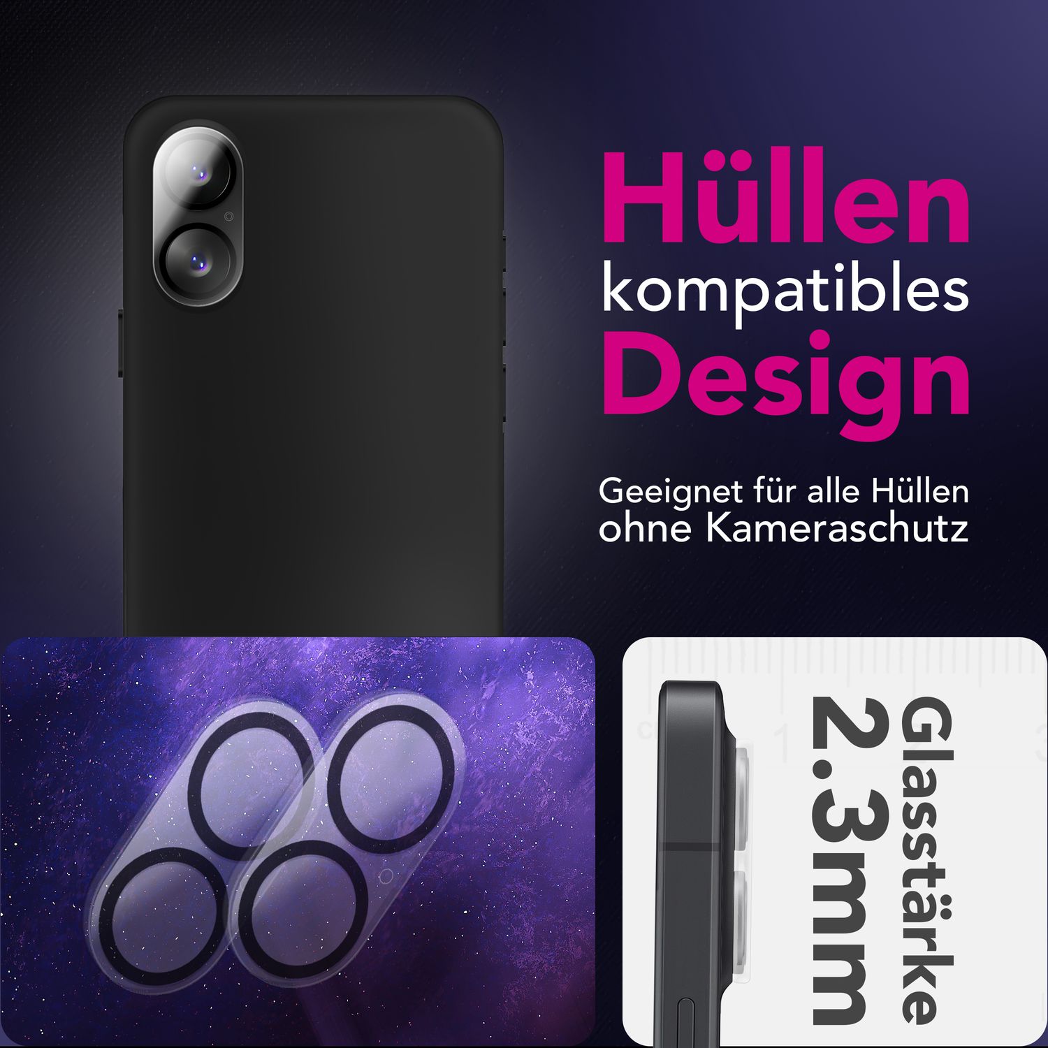 NALIA Kameraglas Focus.X2 MAX für Apple iPhone 17 (Klarer Kameraschutz) – 2er Set, 9H Schutzglas mit Anti-Reflex Ringen, Selbstklebend, Kompletter Linsen-Schutz, Hüllen geeignet