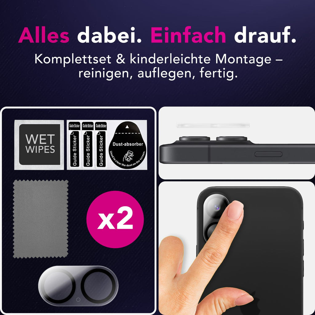 NALIA Kameraglas Focus.X2 MAX für Apple iPhone 17 (Klarer Kameraschutz) – 2er Set, 9H Schutzglas mit Anti-Reflex Ringen, Selbstklebend, Kompletter Linsen-Schutz, Hüllen geeignet