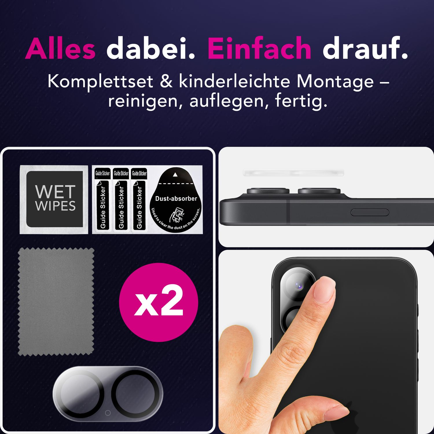 NALIA Kameraglas Focus.X2 MAX für Apple iPhone 17 (Klarer Kameraschutz) – 2er Set, 9H Schutzglas mit Anti-Reflex Ringen, Selbstklebend, Kompletter Linsen-Schutz, Hüllen geeignet