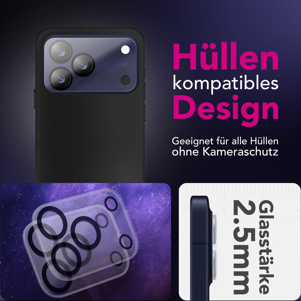 NALIA Kameraglas Focus.X2 MAX für Apple iPhone 17 Pro (Klarer Kameraschutz) – 2er Set, 9H Schutzglas mit Anti-Reflexion Ringen, Vollständige Linsenabdeckung, Hüllen-freundlich