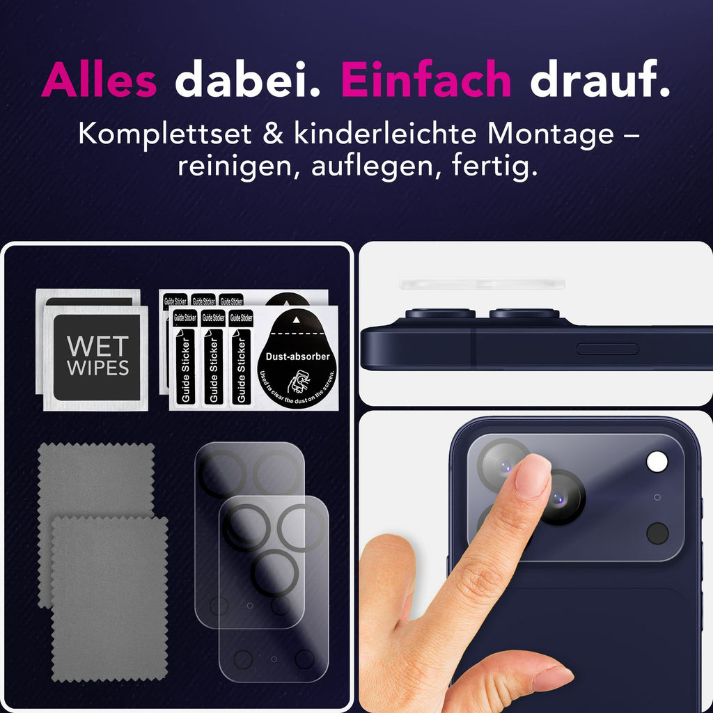 NALIA Kameraglas Focus.X2 MAX für Apple iPhone 17 Pro (Klarer Kameraschutz) – 2er Set, 9H Schutzglas mit Anti-Reflexion Ringen, Vollständige Linsenabdeckung, Hüllen-freundlich