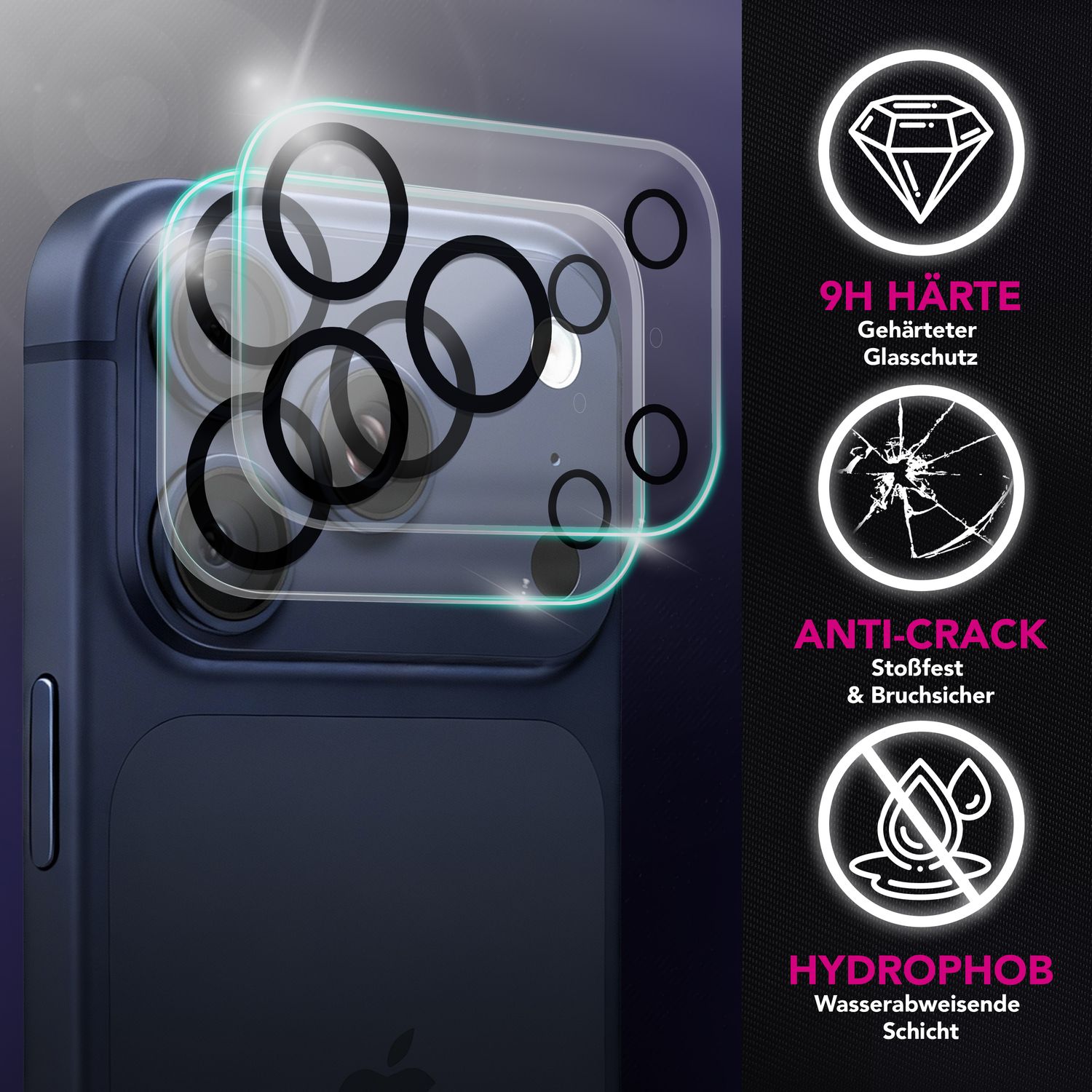 NALIA Kameraglas Focus.X2 MAX für Apple iPhone 17 Pro Max (Klarer Kameraschutz) – 2er Set, 9H Schutzglas mit Anti-Reflex Technologie, Vollständiger Linsenschutz, Case-friendly