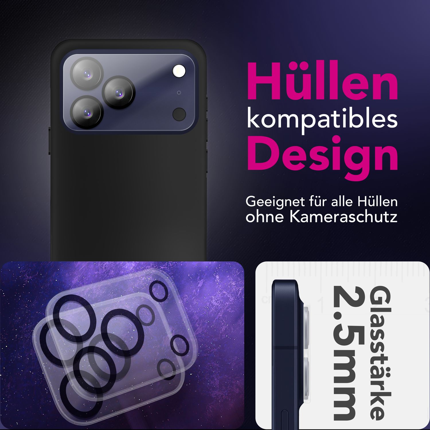 NALIA Kameraglas Focus.X2 MAX für Apple iPhone 17 Pro Max (Klarer Kameraschutz) – 2er Set, 9H Schutzglas mit Anti-Reflex Technologie, Vollständiger Linsenschutz, Case-friendly