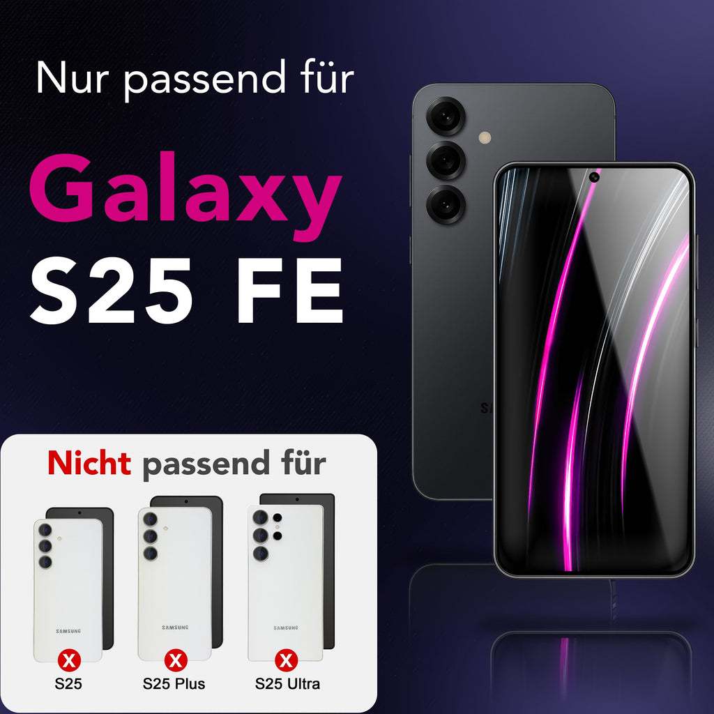 NALIA Glas ArmorGlassX für Samsung Galaxy S25 FE (super klarer Displayschutz) - 2x Schutzglas 9H Härte, Kratzfest, Anti-Schlieren, Hüllen-kompatibel, Oleophob, schwarzer Rahmen