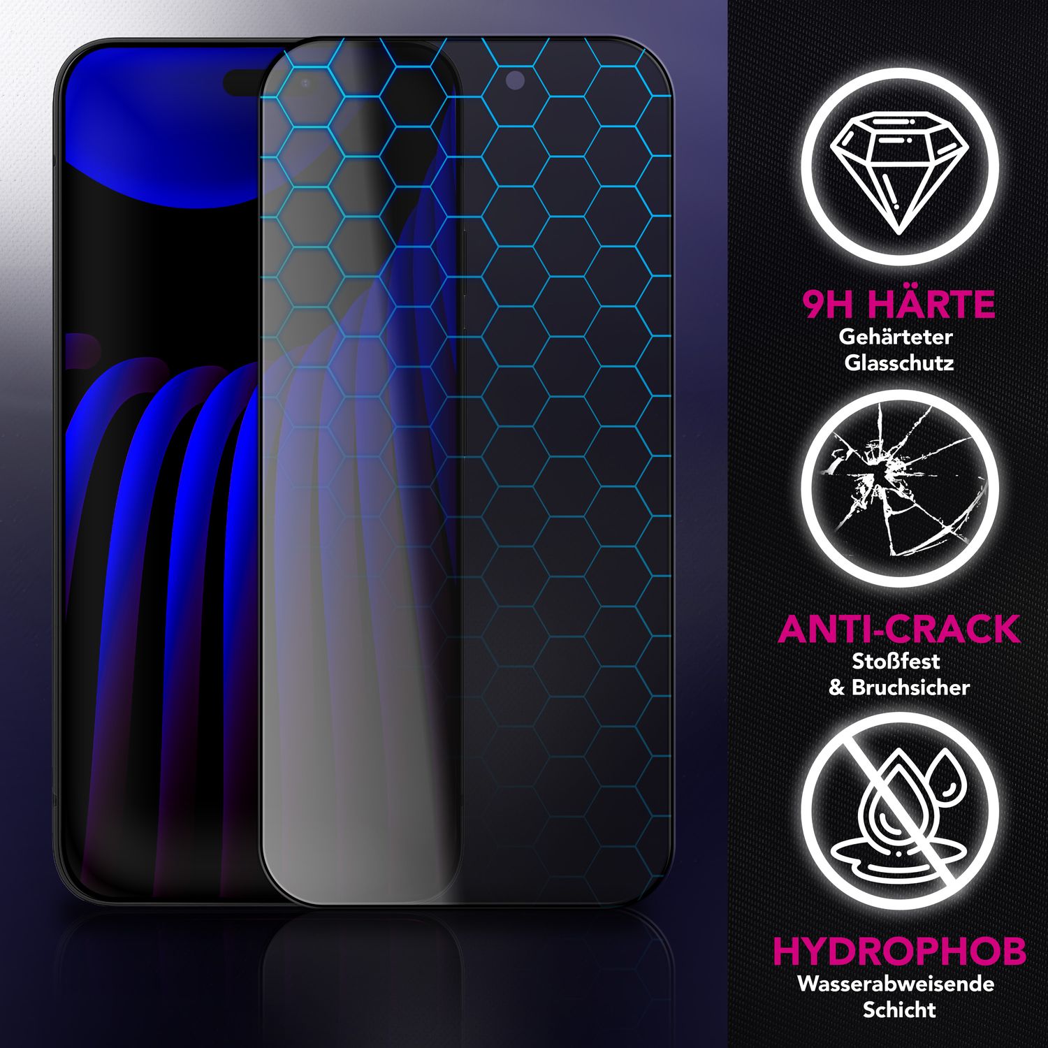 NALIA Privacy Schutzglas AntiSpyX für Apple iPhone 17 (Diskreter Blickschutz) - Display Glas 9H Härte, Anti-Spy Sichtschutz, Kratz-Resistent, Screen Protector, Hüllen-freundlich