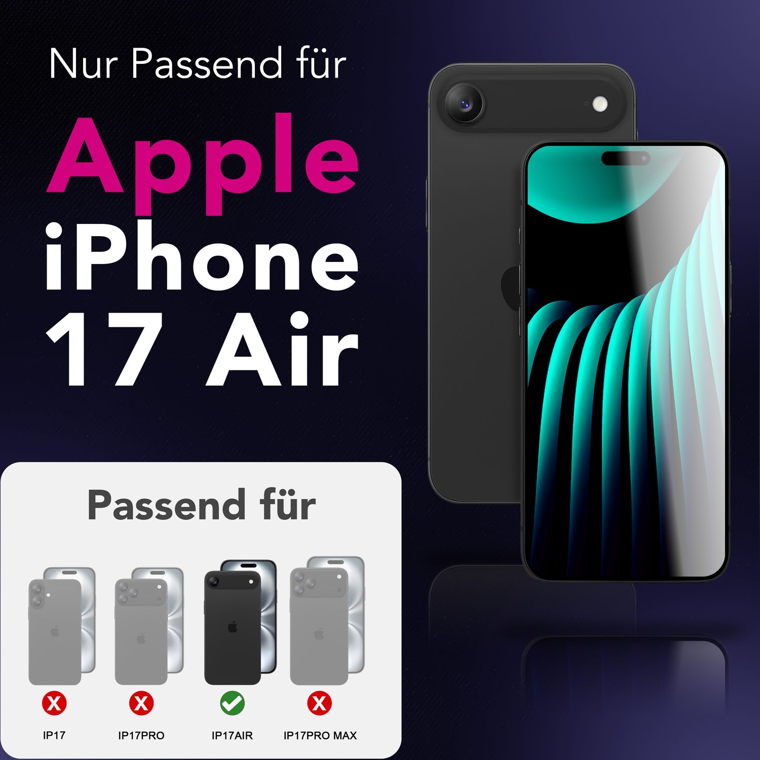 NALIA Display Glas ArmorGlassX für Apple iPhone 17 Air (super klarer Displayschutz) - 2x Schutzglas 9H Härte, Kratzfest, Case-friendly, Touch-sensitiv, Oleophob, schwarzer Rahmen