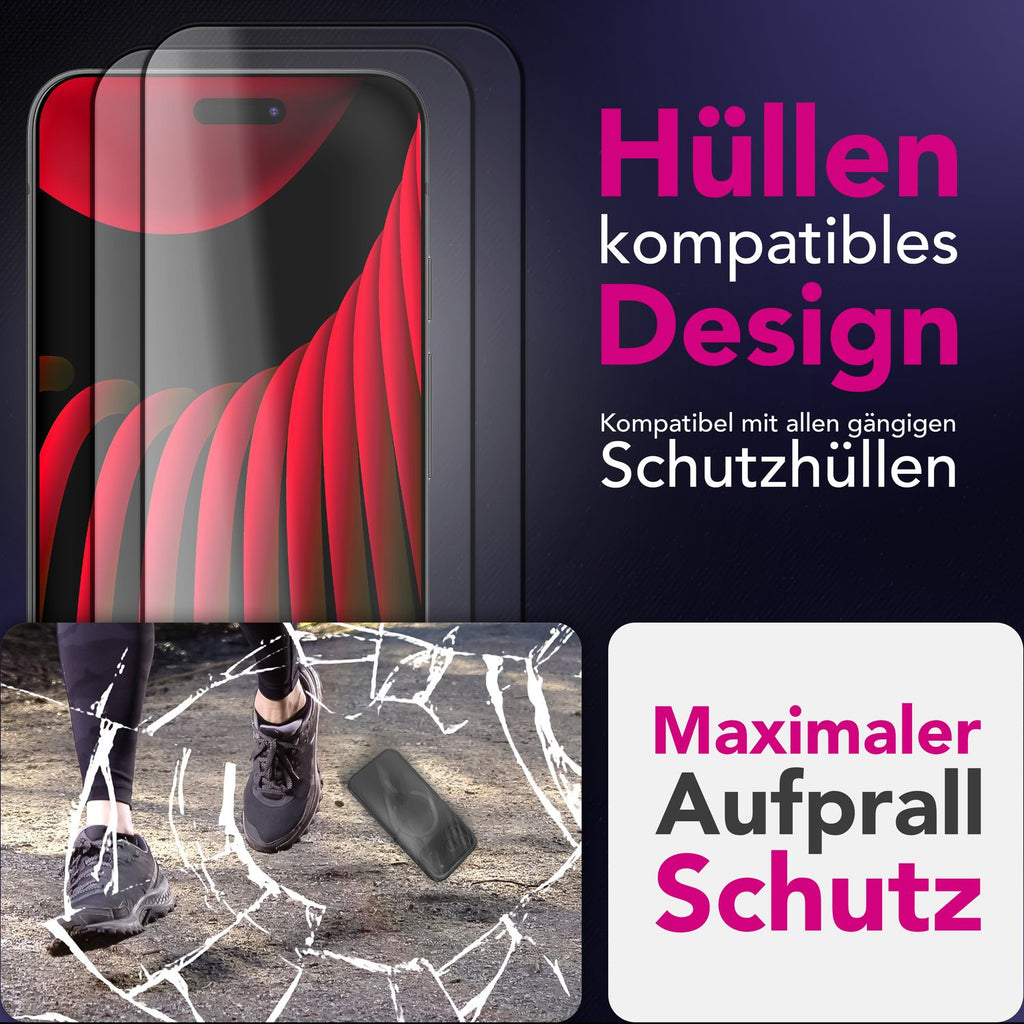 NALIA Display Glas ArmorGlassX für Apple iPhone 17 Pro (super klarer Displayschutz) - 2x Schutzglas 9H Härte, Kratzfest, Oleophob, Anti-Flecken, Case-kompatibel, schwarzer Rahmen