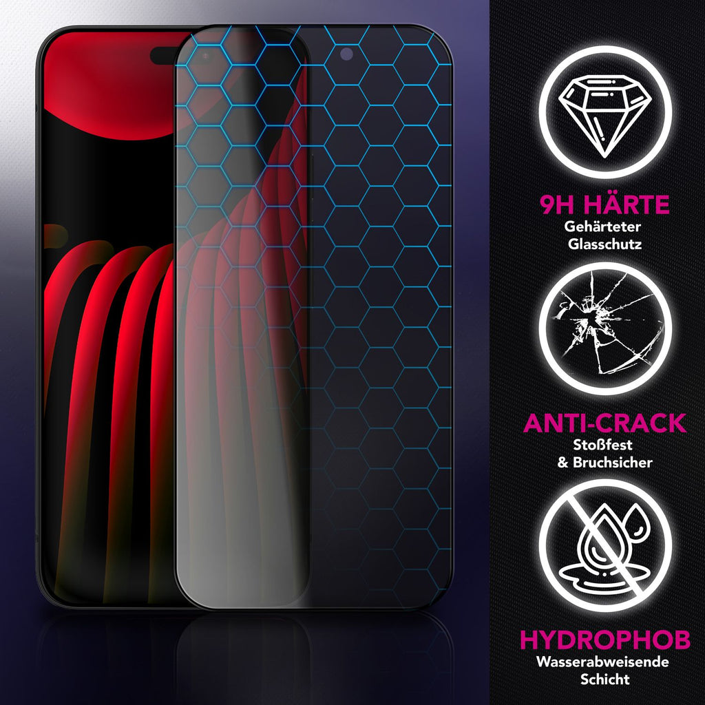 NALIA Privacy Schutzglas AntiSpyX für Apple iPhone 17 Pro (Diskreter Blickschutz) - Display Glas mit 9H Härte, Anti-Spy Sichtschutz, Kratzfest, Blasenfrei, Oleophob, Case-Friendly