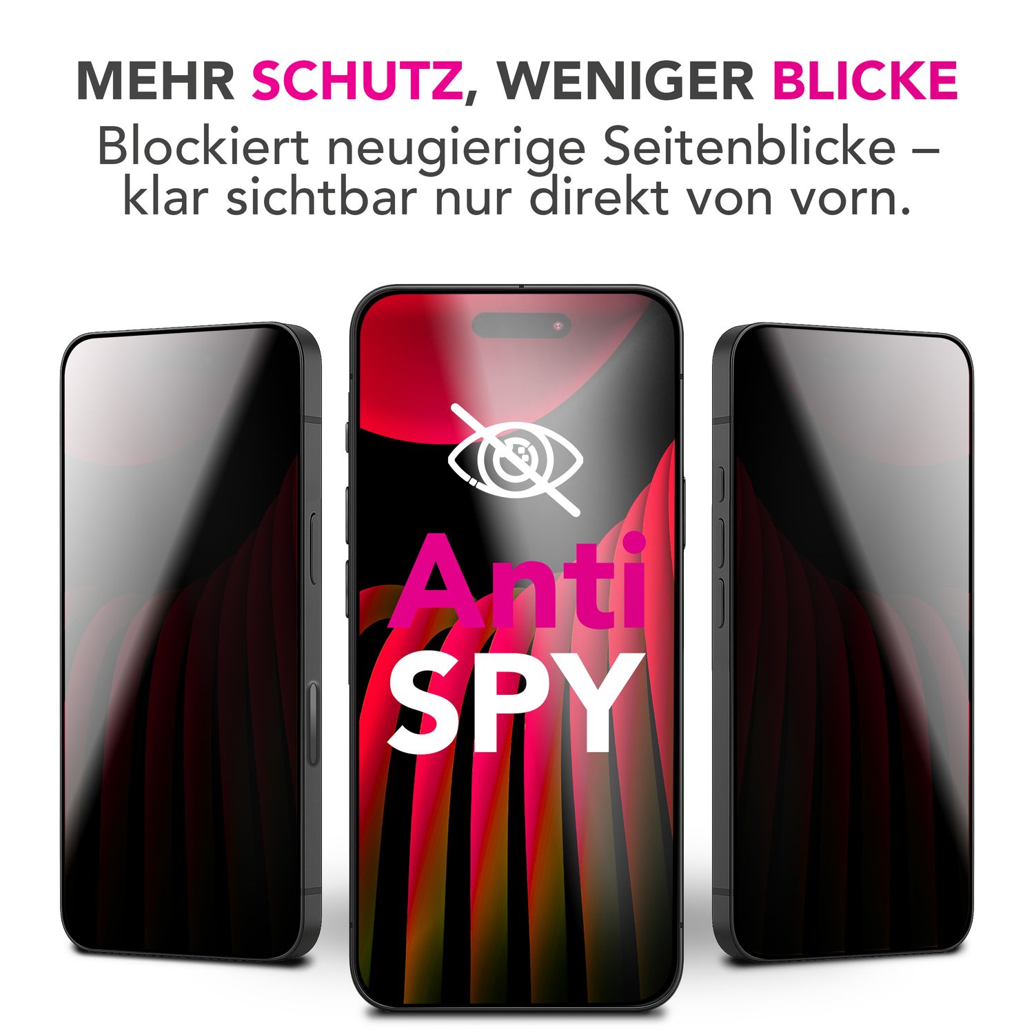 NALIA Privacy Schutzglas AntiSpyX für Apple iPhone 17 Pro (Diskreter Blickschutz) - Display Glas mit 9H Härte, Anti-Spy Sichtschutz, Kratzfest, Blasenfrei, Oleophob, Case-Friendly