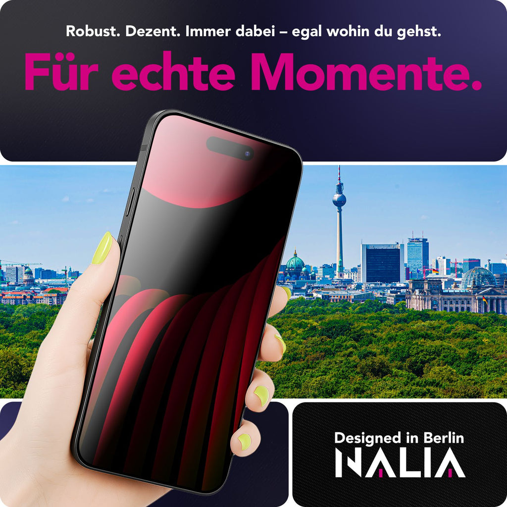 NALIA Privacy Schutzglas AntiSpyX für Apple iPhone 17 Pro (Diskreter Blickschutz) - Display Glas mit 9H Härte, Anti-Spy Sichtschutz, Kratzfest, Blasenfrei, Oleophob, Case-Friendly
