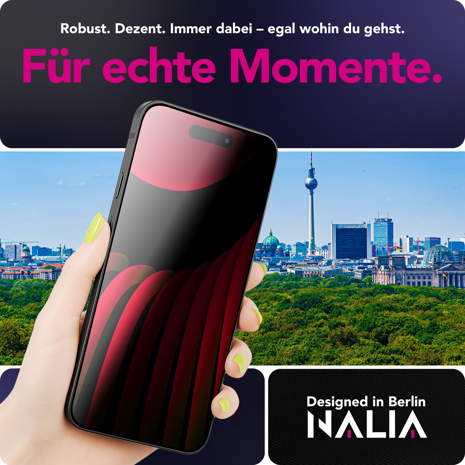 NALIA Privacy Schutzglas AntiSpyX für Apple iPhone 17 Pro (Diskreter Blickschutz) - Display Glas mit 9H Härte, Anti-Spy Sichtschutz, Kratzfest, Blasenfrei, Oleophob, Case-Friendly