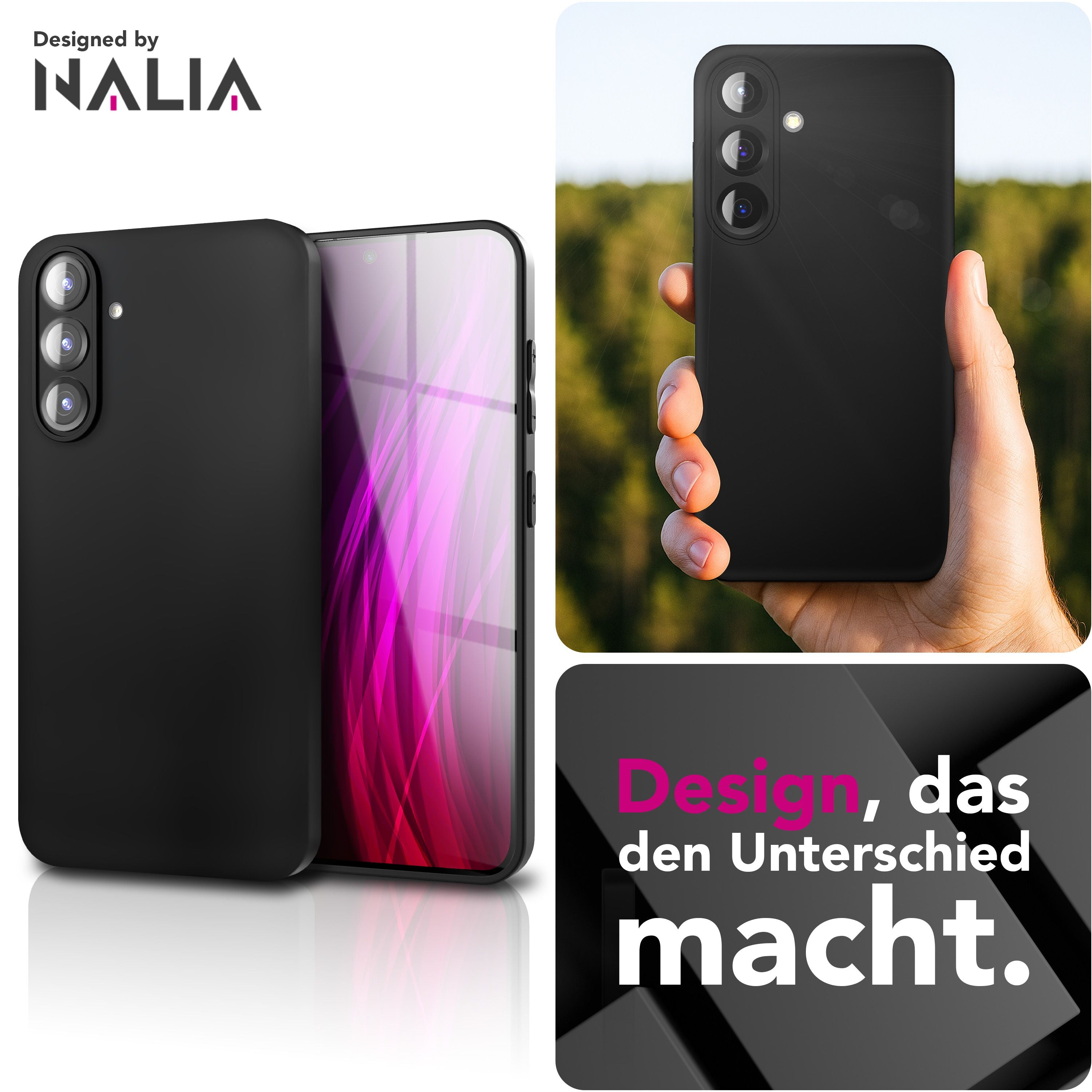 NALIA Hülle Strider für Samsung Galaxy S25 FE (Mattes Slim-Case) - Ultradünn 1,28mm, Soft-Touch TPU Cover, Staubschutz Tasten, Fingerabdruckarm, Handy Schutzhülle - Schwarz