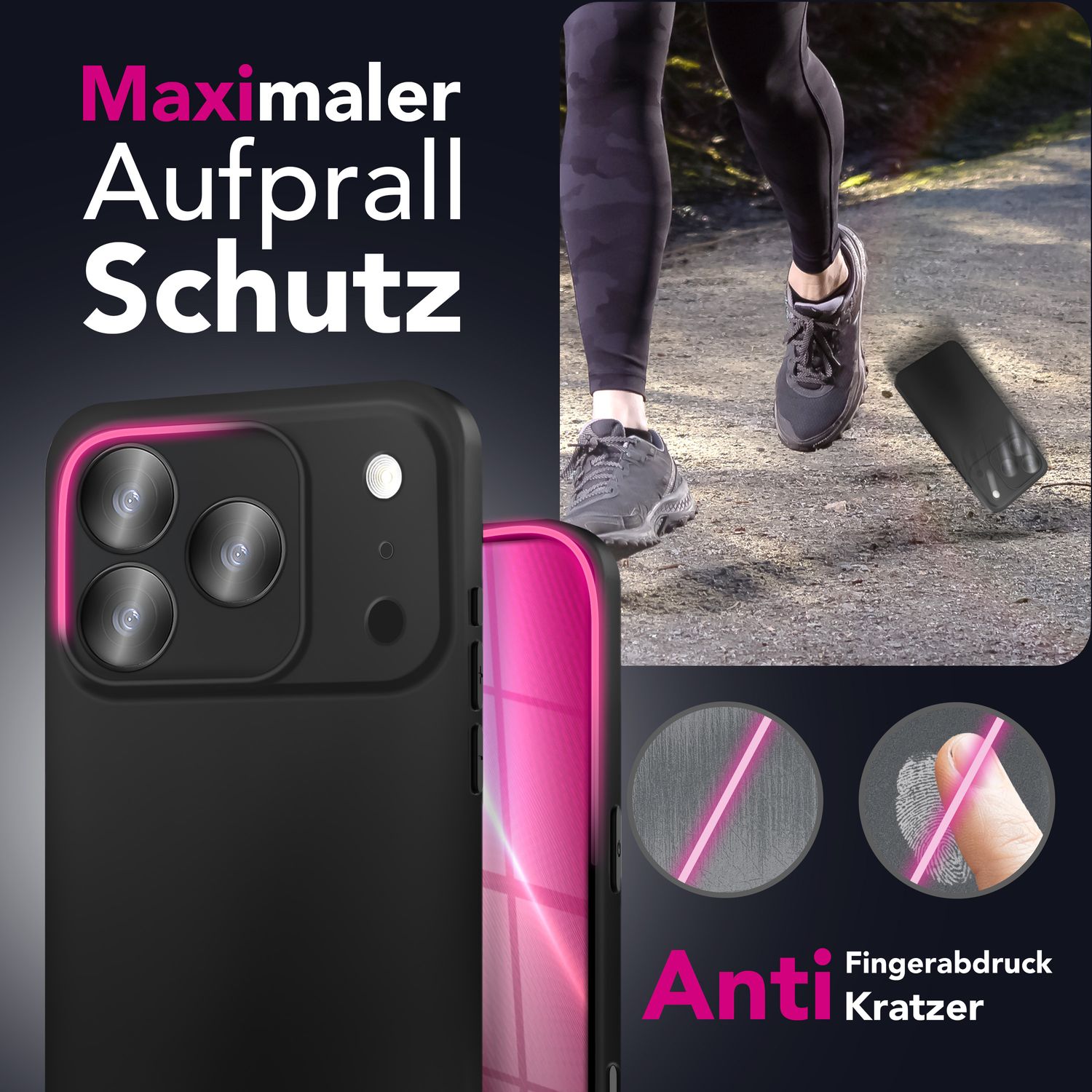 NALIA Hülle Strider für Apple iPhone 17 Pro Max (Mattes Slim-Case) - Ultradünn 1,28mm, Soft-Touch TPU Cover, Staubschutz Tasten, Fingerabdruckarm, Handy Schutzhülle - Schwarz