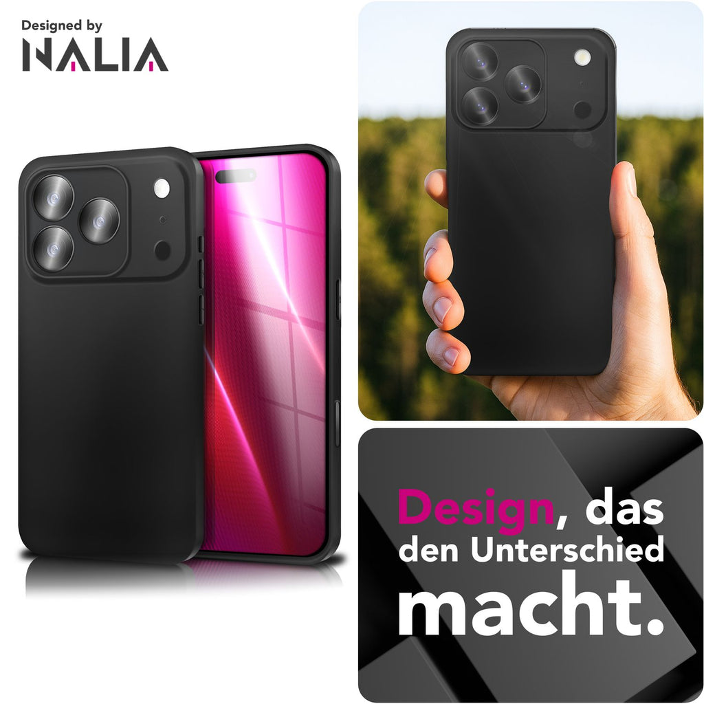 NALIA Hülle Strider für Apple iPhone 17 Pro Max (Mattes Slim-Case) - Ultradünn 1,28mm, Soft-Touch TPU Cover, Staubschutz Tasten, Fingerabdruckarm, Handy Schutzhülle - Schwarz