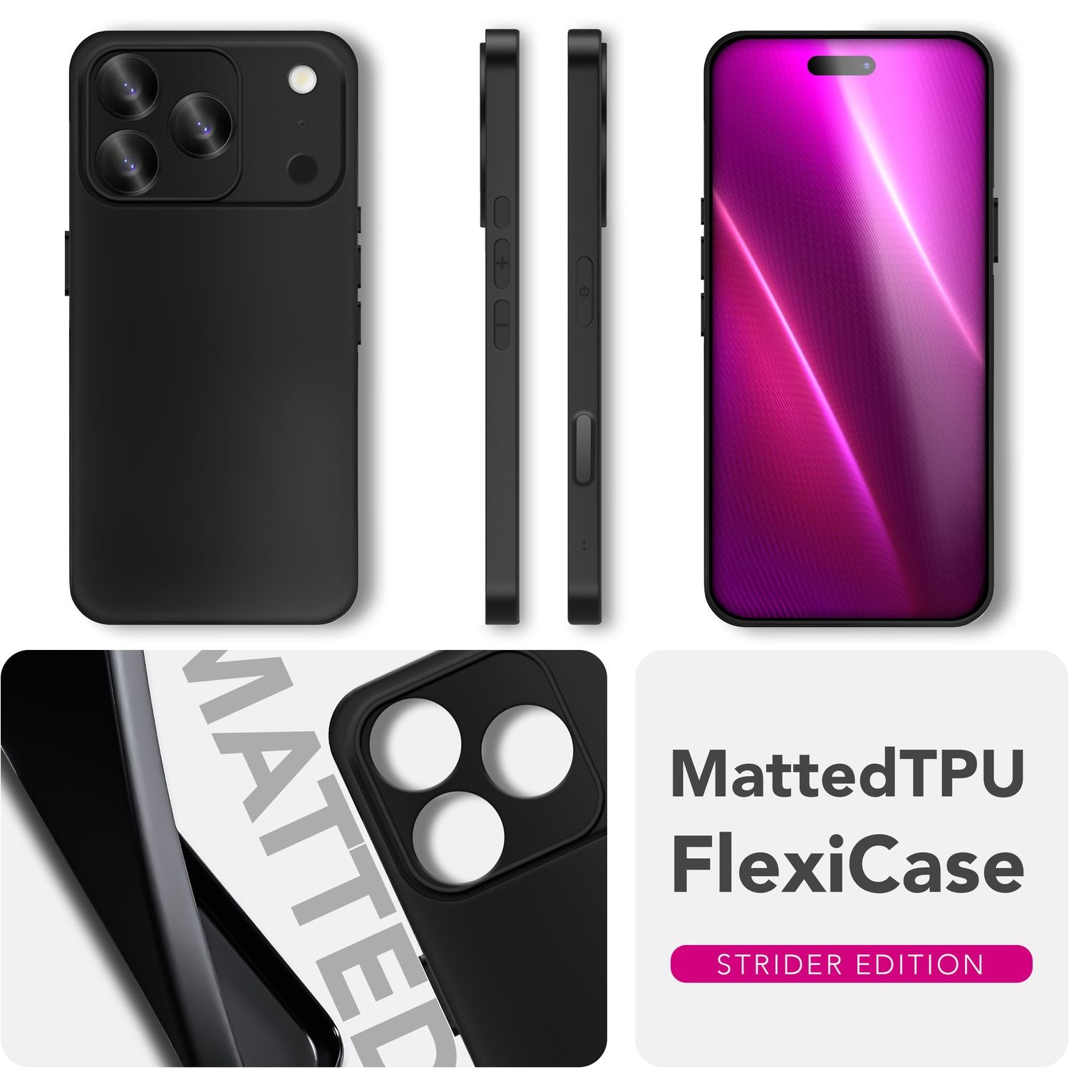 NALIA Hülle Strider für Apple iPhone 17 Pro Max (Mattes Slim-Case) - Ultradünn 1,28mm, Soft-Touch TPU Cover, Staubschutz Tasten, Fingerabdruckarm, Handy Schutzhülle - Schwarz