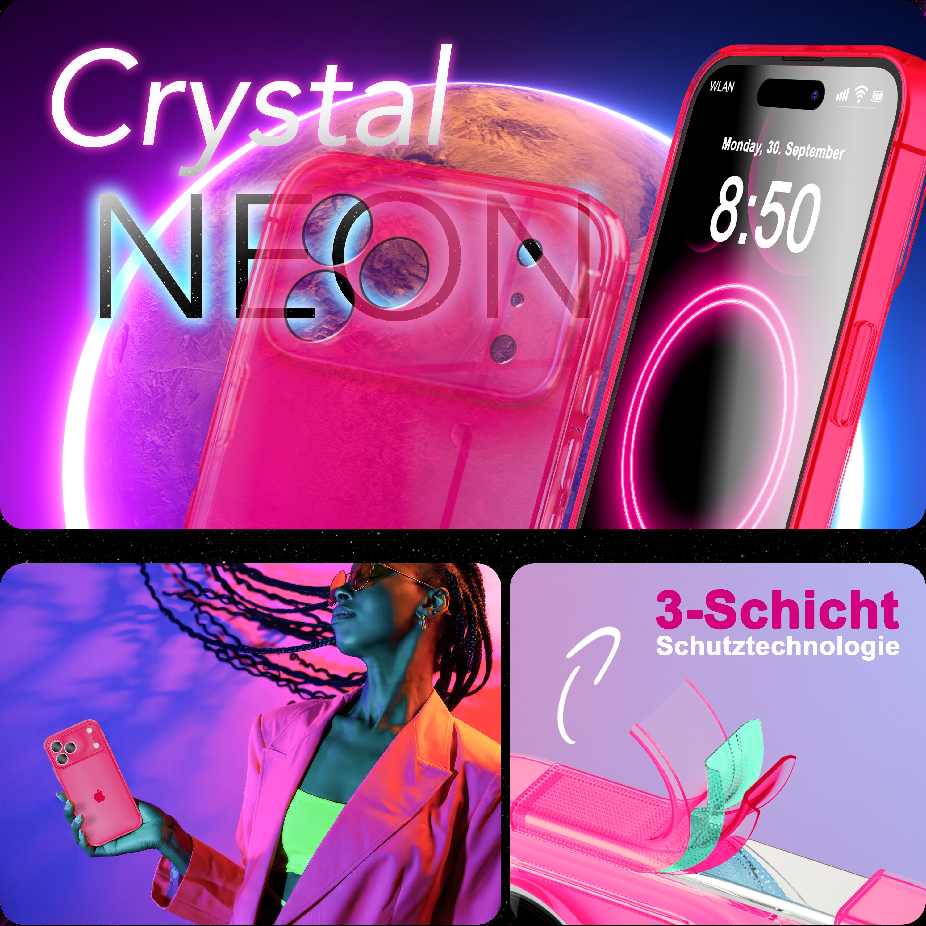NALIA Hülle Vibe für Apple iPhone 17 Pro Max (Knallige Farben) - Neon Bunt Leuchtende TPU Schutzhülle, Semi-Transparent & Anti-Gelb, Flexibel, Wireless Handyhülle