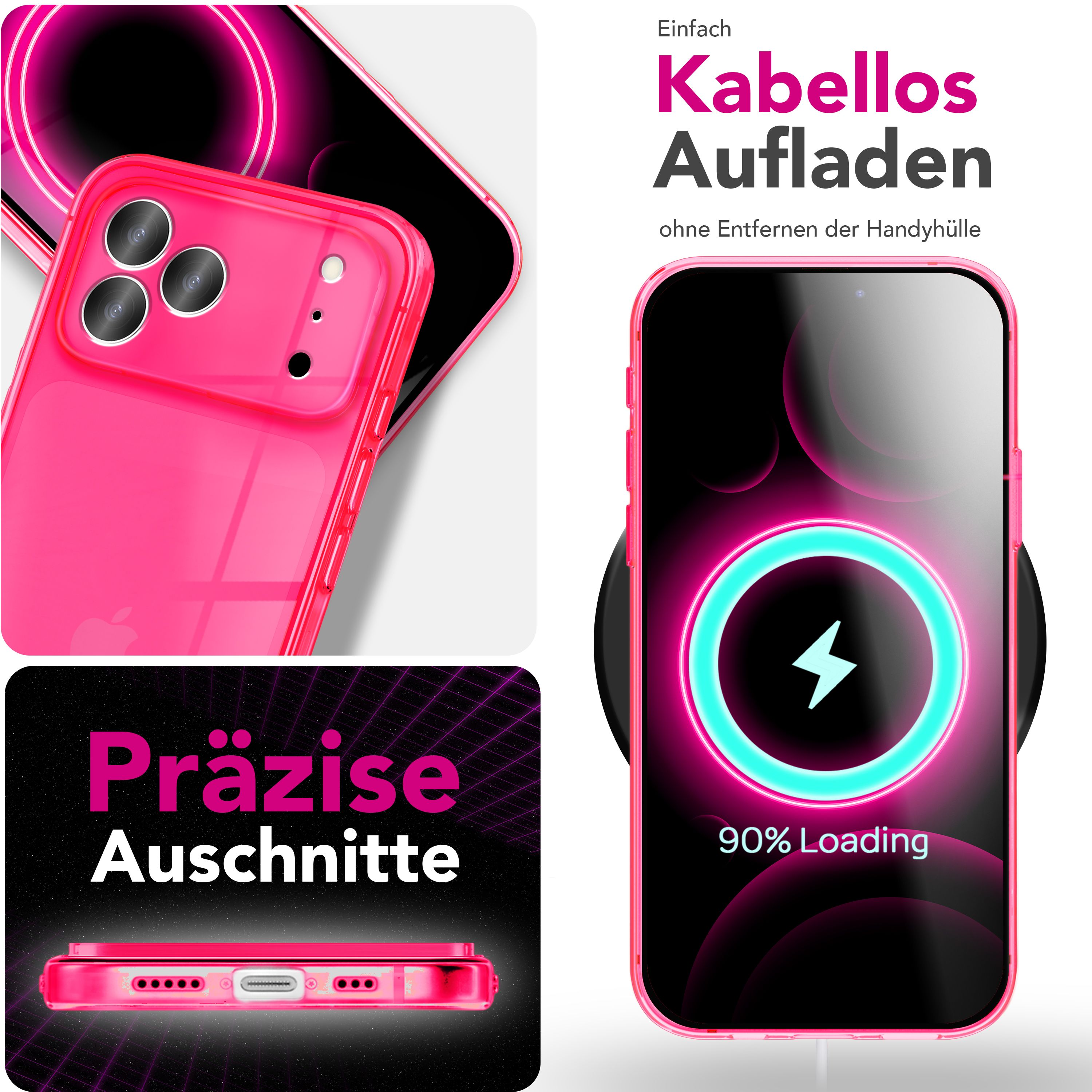 NALIA Hülle Vibe für Apple iPhone 17 Pro Max (Knallige Farben) - Neon Bunt Leuchtende TPU Schutzhülle, Semi-Transparent & Anti-Gelb, Flexibel, Wireless Handyhülle