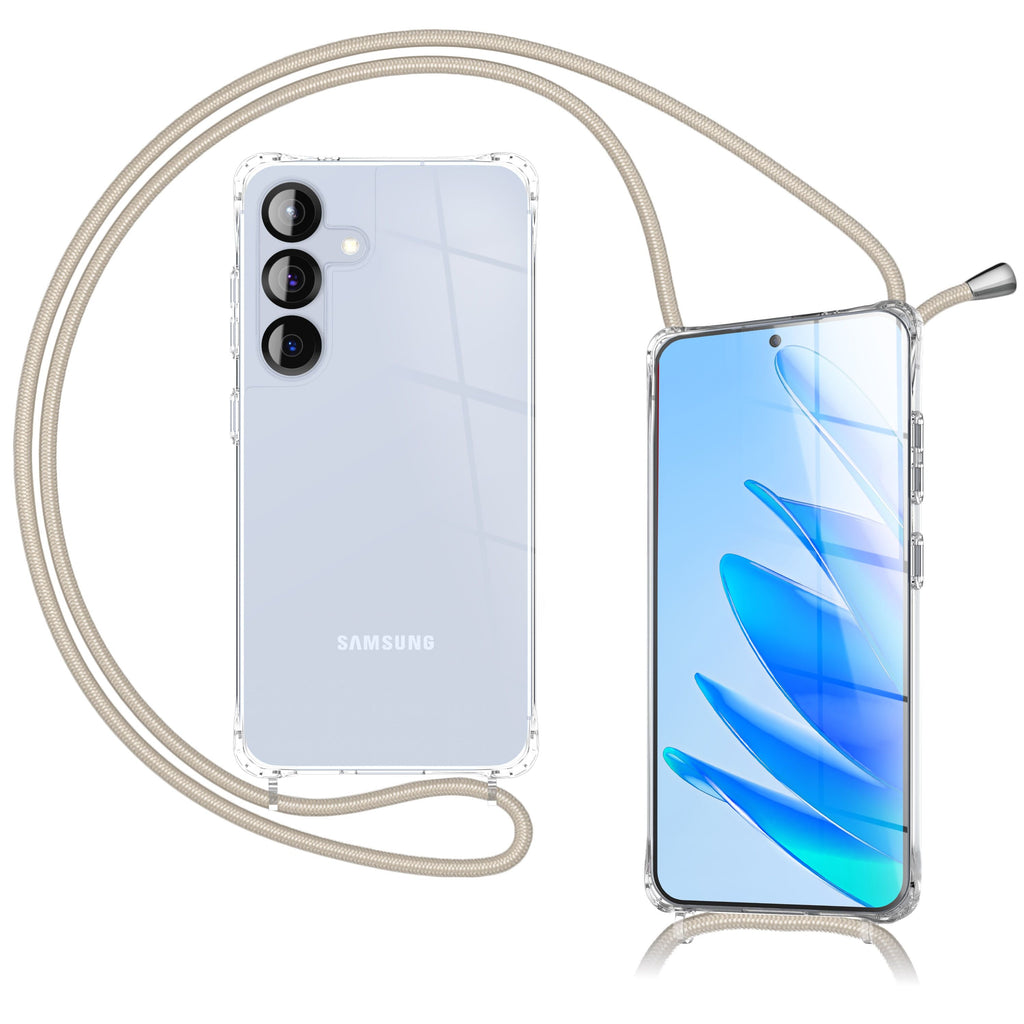 NALIA Hülle Hangit für Samsung Galaxy S25 FE (Umhängehülle) - Transparente Handyhülle mit Band, Kristallklar & Anti-Gelb, Verstellbare 160cm Handykette