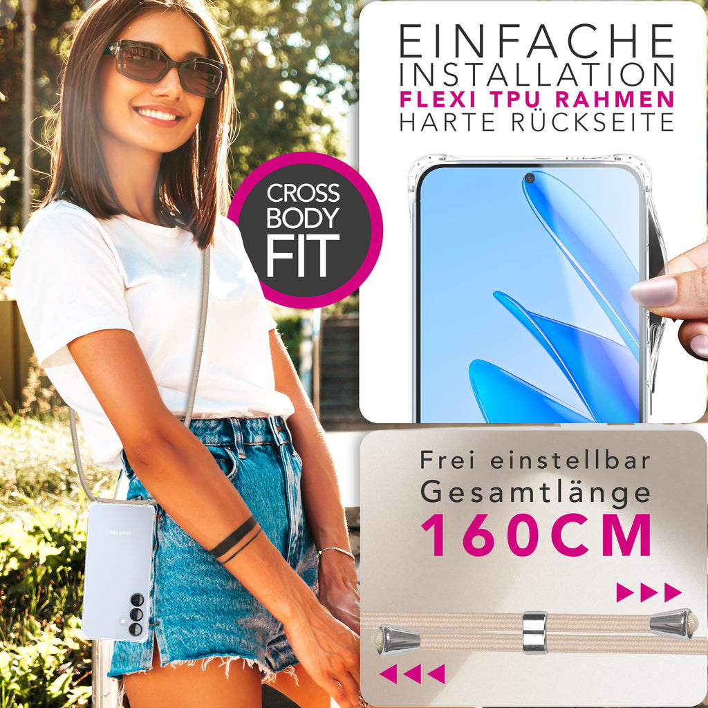 NALIA Hülle Hangit für Samsung Galaxy S25 FE (Umhängehülle) - Transparente Handyhülle mit Band, Kristallklar & Anti-Gelb, Verstellbare 160cm Handykette