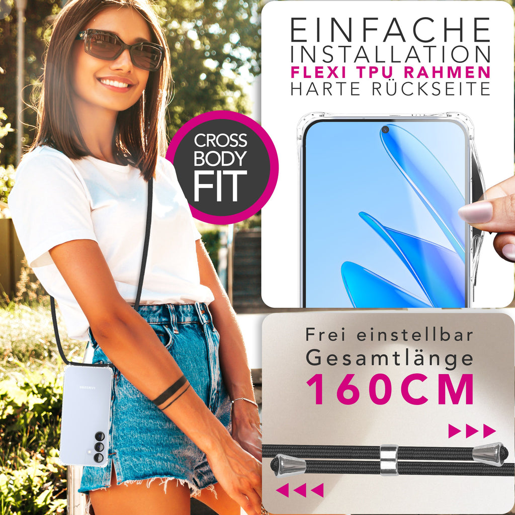 NALIA Hülle Hangit für Samsung Galaxy S25 FE (Umhängehülle) - Transparente Handyhülle mit Band, Kristallklar & Anti-Gelb, Verstellbare 160cm Handykette