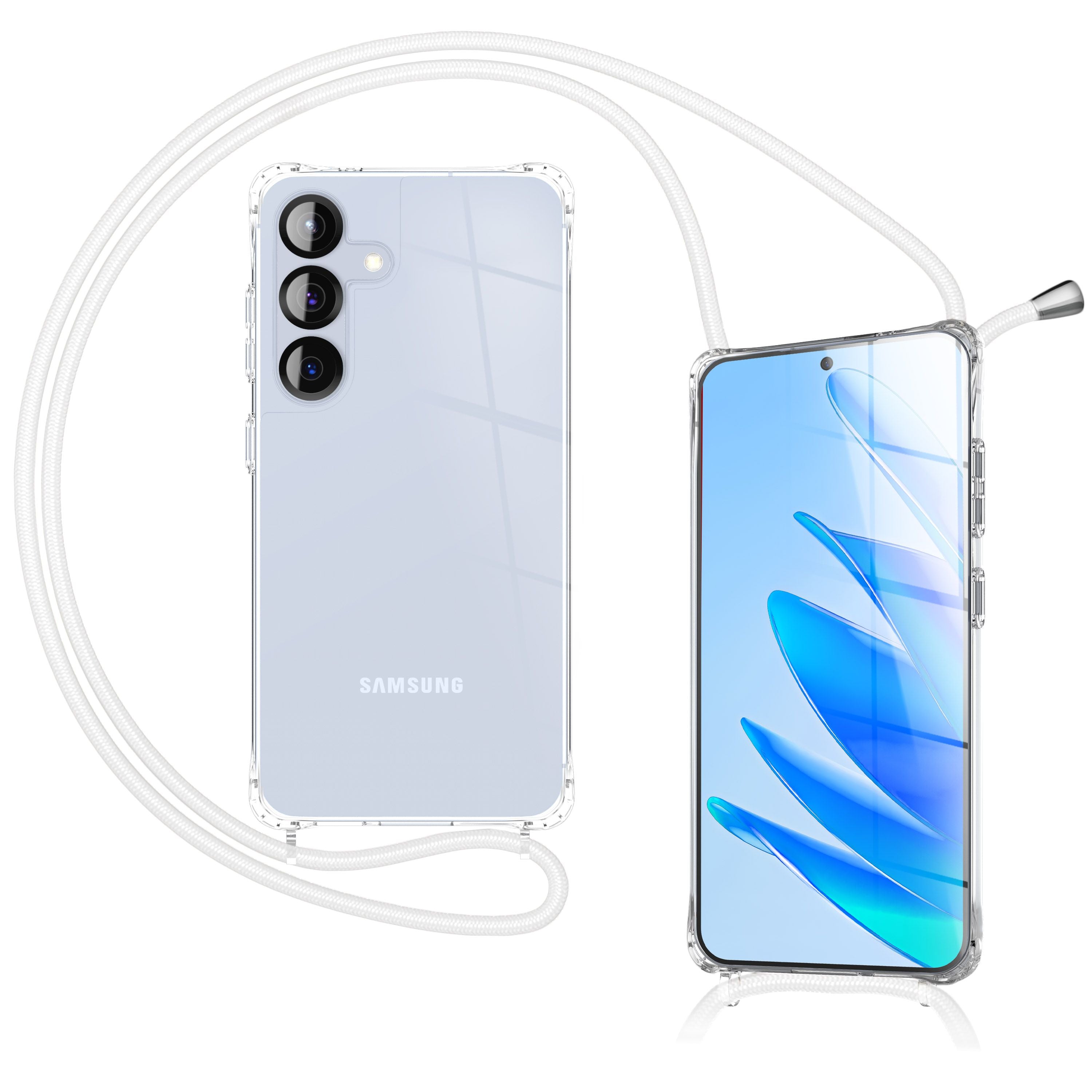 NALIA Hülle Hangit für Samsung Galaxy S25 FE (Umhängehülle) - Transparente Handyhülle mit Band, Kristallklar & Anti-Gelb, Verstellbare 160cm Handykette