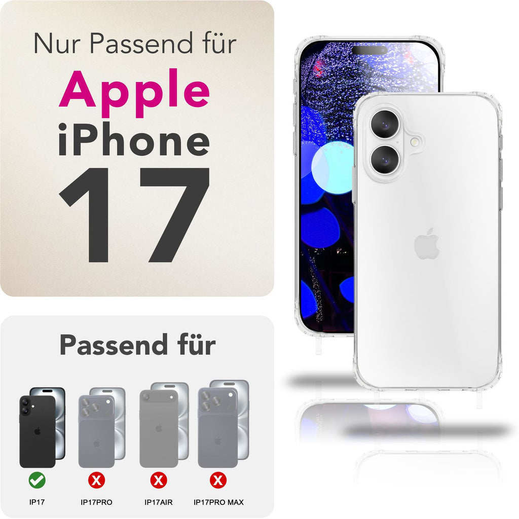 NALIA Hülle Hangit für Apple iPhone 17 (Umhängehülle) - Klare Handyhülle mit Band, Transparent & Anti-Gelb, Air-Cushion Ecken, Verstellbare 160cm Handykette