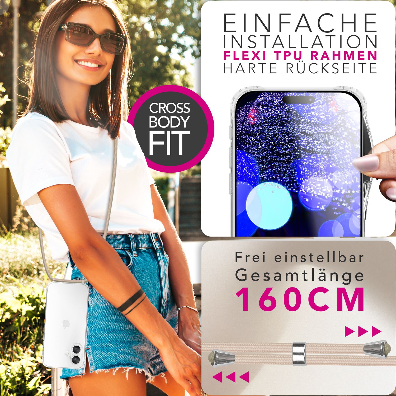 NALIA Hülle Hangit für Apple iPhone 17 (Umhängehülle) - Klare Handyhülle mit Band, Transparent & Anti-Gelb, Air-Cushion Ecken, Verstellbare 160cm Handykette
