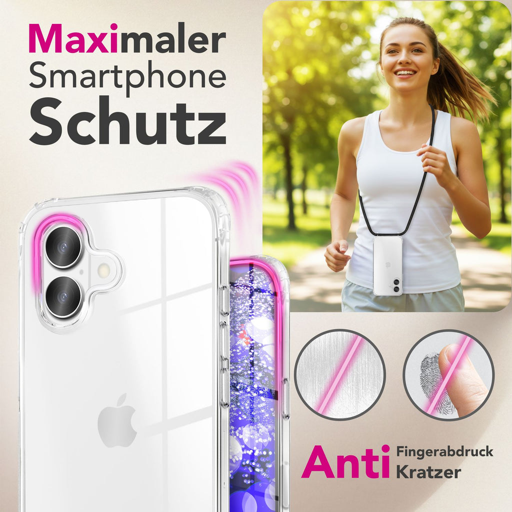 NALIA Hülle Hangit für Apple iPhone 17 (Umhängehülle) - Klare Handyhülle mit Band, Transparent & Anti-Gelb, Air-Cushion Ecken, Verstellbare 160cm Handykette