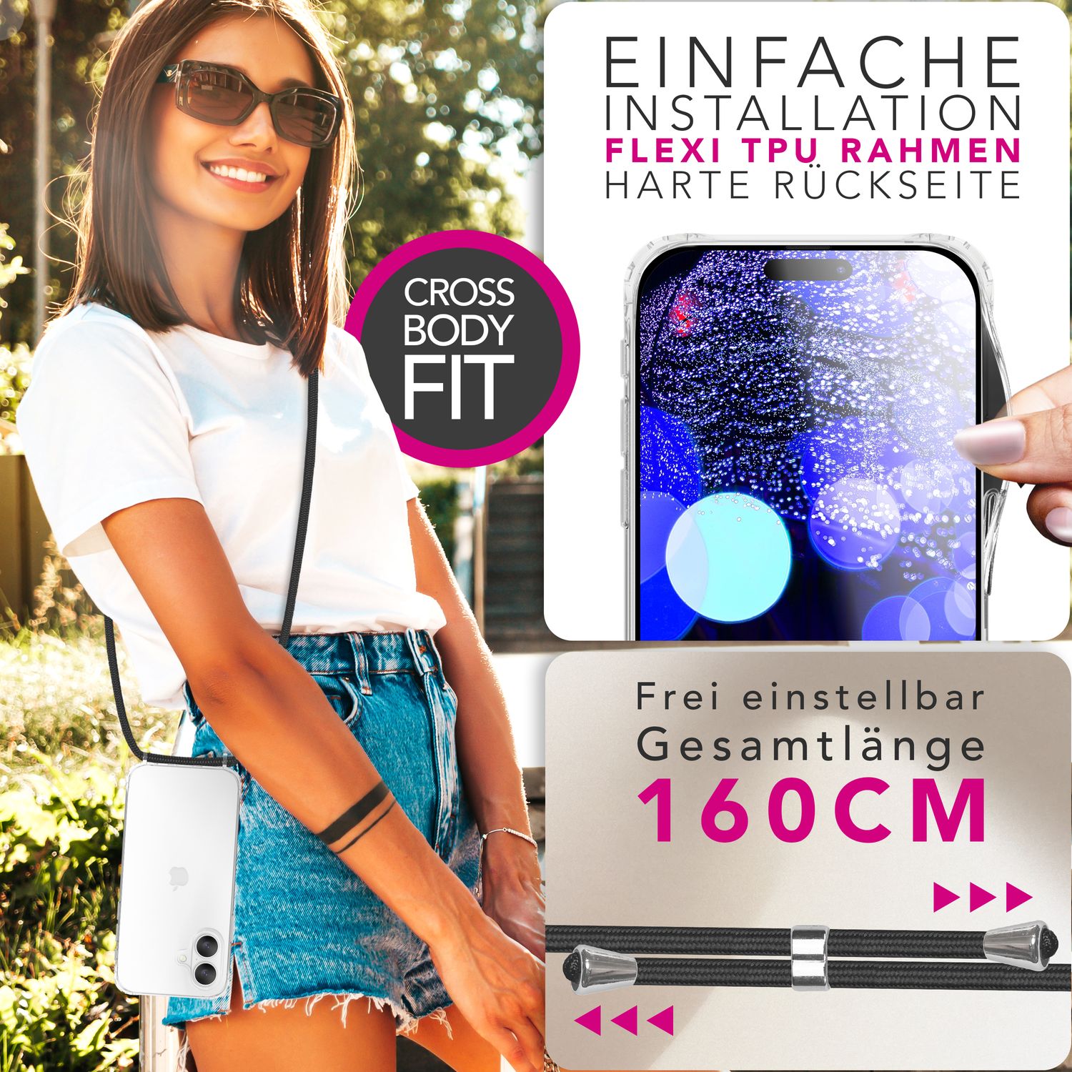 NALIA Hülle Hangit für Apple iPhone 17 (Umhängehülle) - Klare Handyhülle mit Band, Transparent & Anti-Gelb, Air-Cushion Ecken, Verstellbare 160cm Handykette