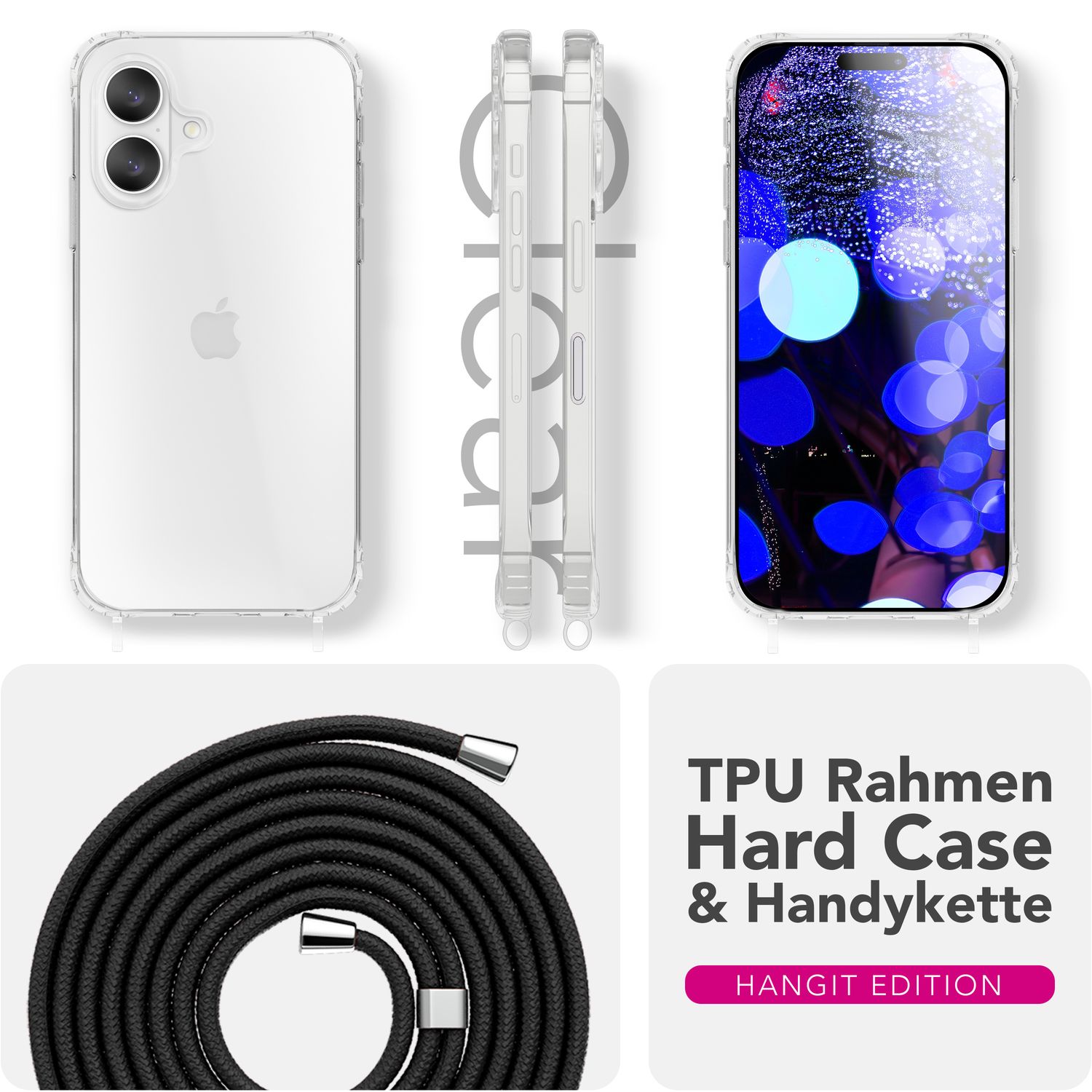 NALIA Hülle Hangit für Apple iPhone 17 (Umhängehülle) - Klare Handyhülle mit Band, Transparent & Anti-Gelb, Air-Cushion Ecken, Verstellbare 160cm Handykette