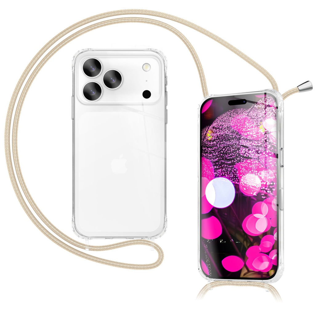 NALIA Hülle Hangit für Apple iPhone 17 Pro Max (Umhängehülle) - Kristallklares Cover mit Trage-Band, Stoßfest & Anti-Gelb, 160cm verstellbare Handykette
