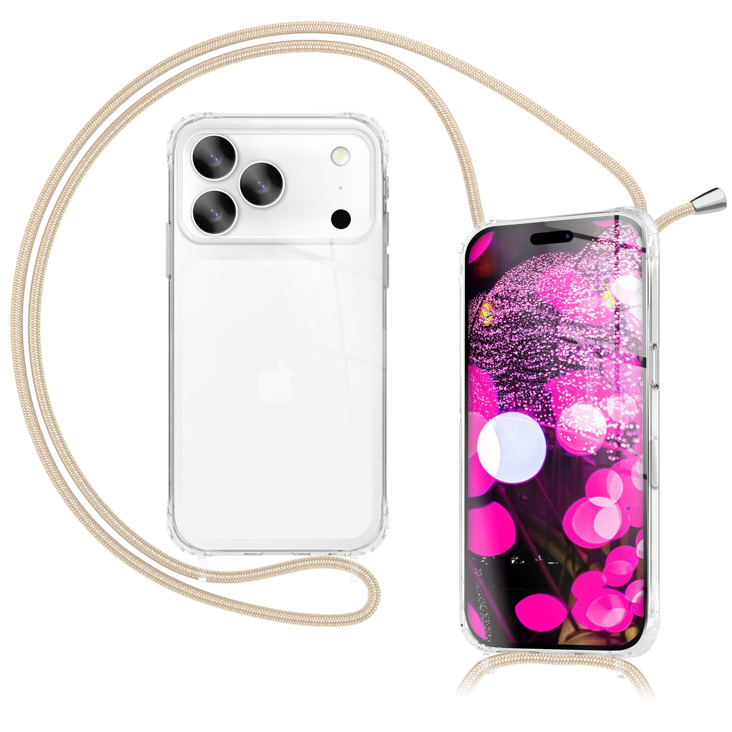 NALIA Hülle Hangit für Apple iPhone 17 Pro Max (Umhängehülle) - Kristallklares Cover mit Trage-Band, Stoßfest & Anti-Gelb, 160cm verstellbare Handykette