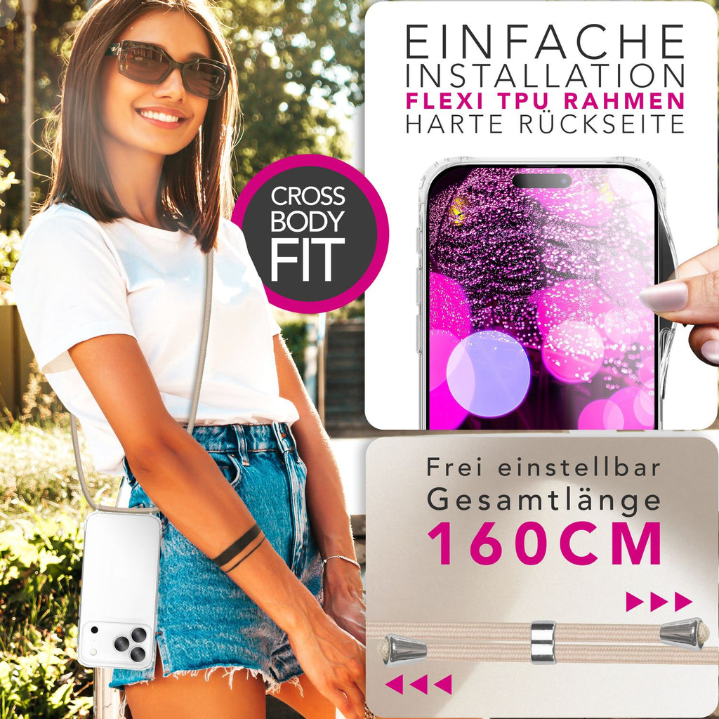 NALIA Hülle Hangit für Apple iPhone 17 Pro Max (Umhängehülle) - Kristallklares Cover mit Trage-Band, Stoßfest & Anti-Gelb, 160cm verstellbare Handykette