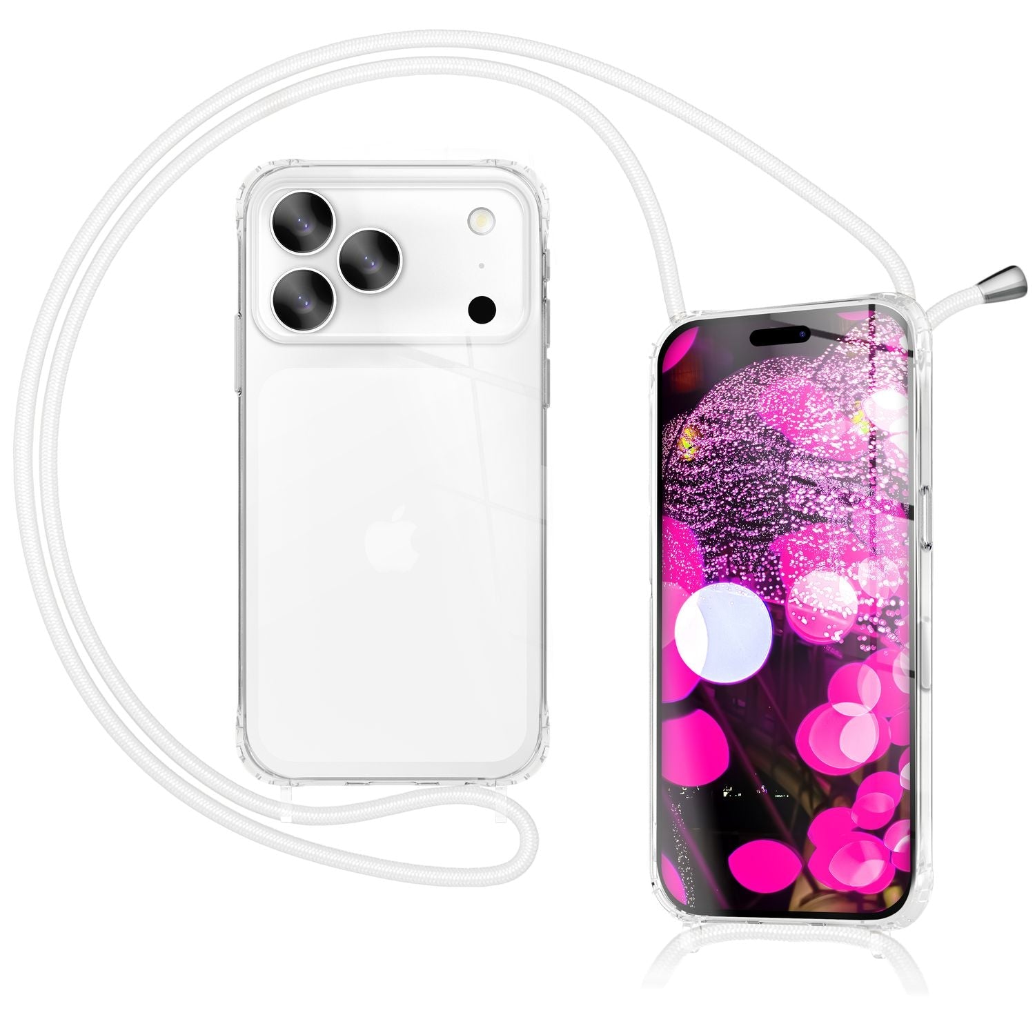 NALIA Hülle Hangit für Apple iPhone 17 Pro Max (Umhängehülle) - Kristallklares Cover mit Trage-Band, Stoßfest & Anti-Gelb, 160cm verstellbare Handykette