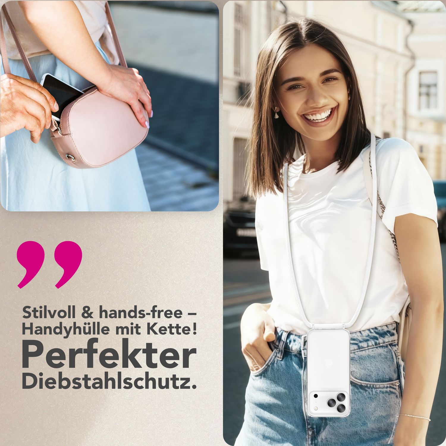 NALIA Hülle Hangit für Apple iPhone 17 Pro Max (Umhängehülle) - Kristallklares Cover mit Trage-Band, Stoßfest & Anti-Gelb, 160cm verstellbare Handykette