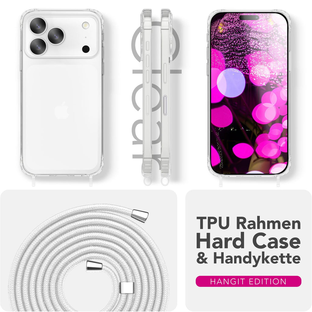 NALIA Hülle Hangit für Apple iPhone 17 Pro Max (Umhängehülle) - Kristallklares Cover mit Trage-Band, Stoßfest & Anti-Gelb, 160cm verstellbare Handykette