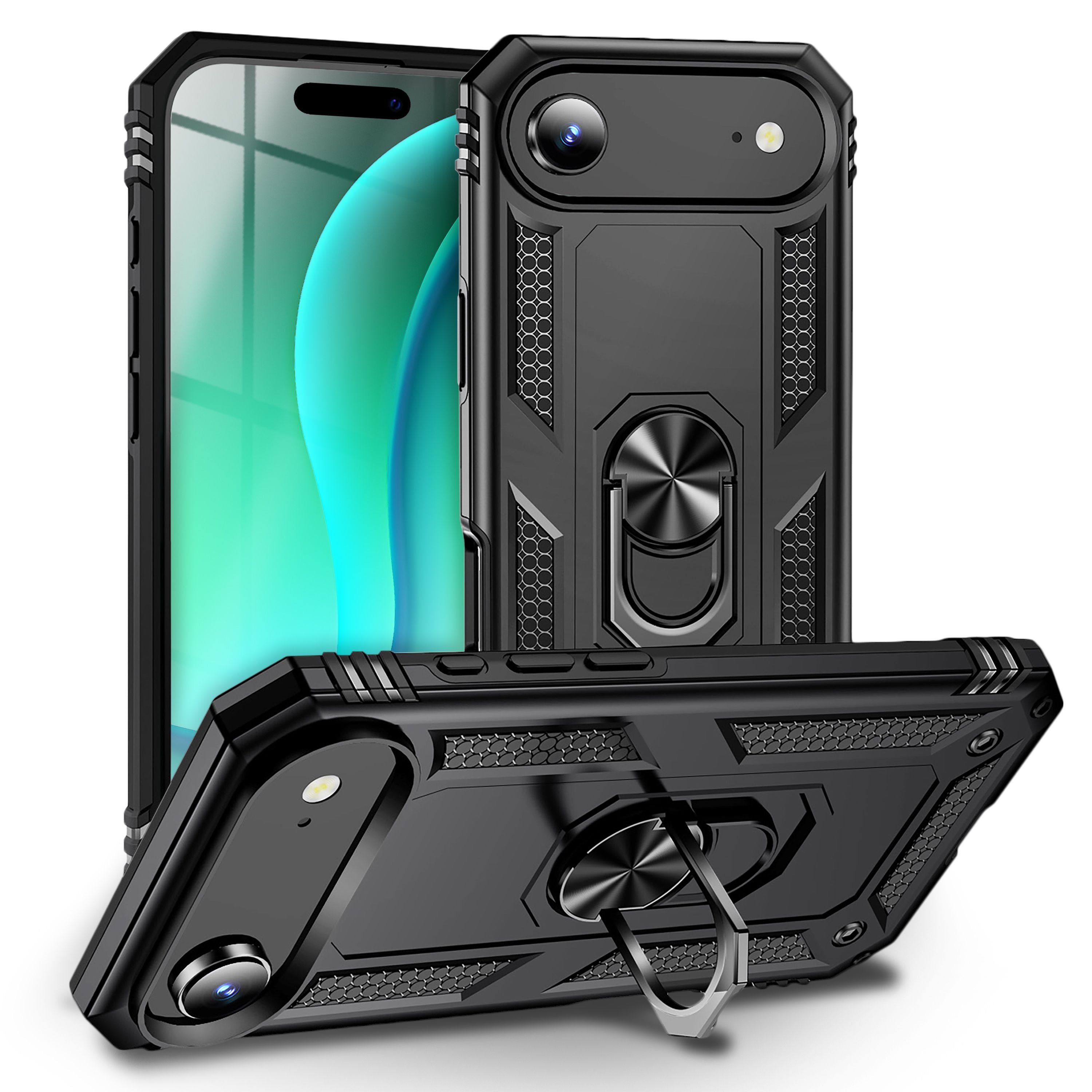 NALIA Hülle RingDefend für Apple iPhone 17 Air (Military-Grade Schutz) - Militär Panzerhülle mit 360° Dreh-Ring & Ständer, Schlagfest & Stoßsicher, Rutschfestes Hardcase - Schwarz