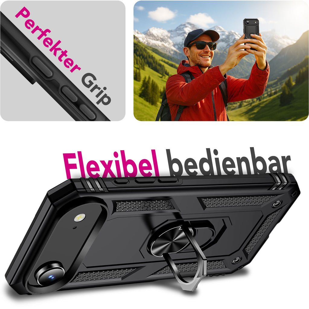 NALIA Hülle RingDefend für Apple iPhone 17 Air (Military-Grade Schutz) - Militär Panzerhülle mit 360° Dreh-Ring & Ständer, Schlagfest & Stoßsicher, Rutschfestes Hardcase - Schwarz
