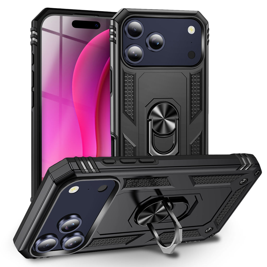 NALIA Hülle RingDefend für Apple iPhone 17 Pro Max (Military-Grade Schutz) - Armor Case mit 360° Dreh-Ring & Kickstand, Outdoor Schutzhülle, Schlagfest & Stoßabsorbierend - Schwarz