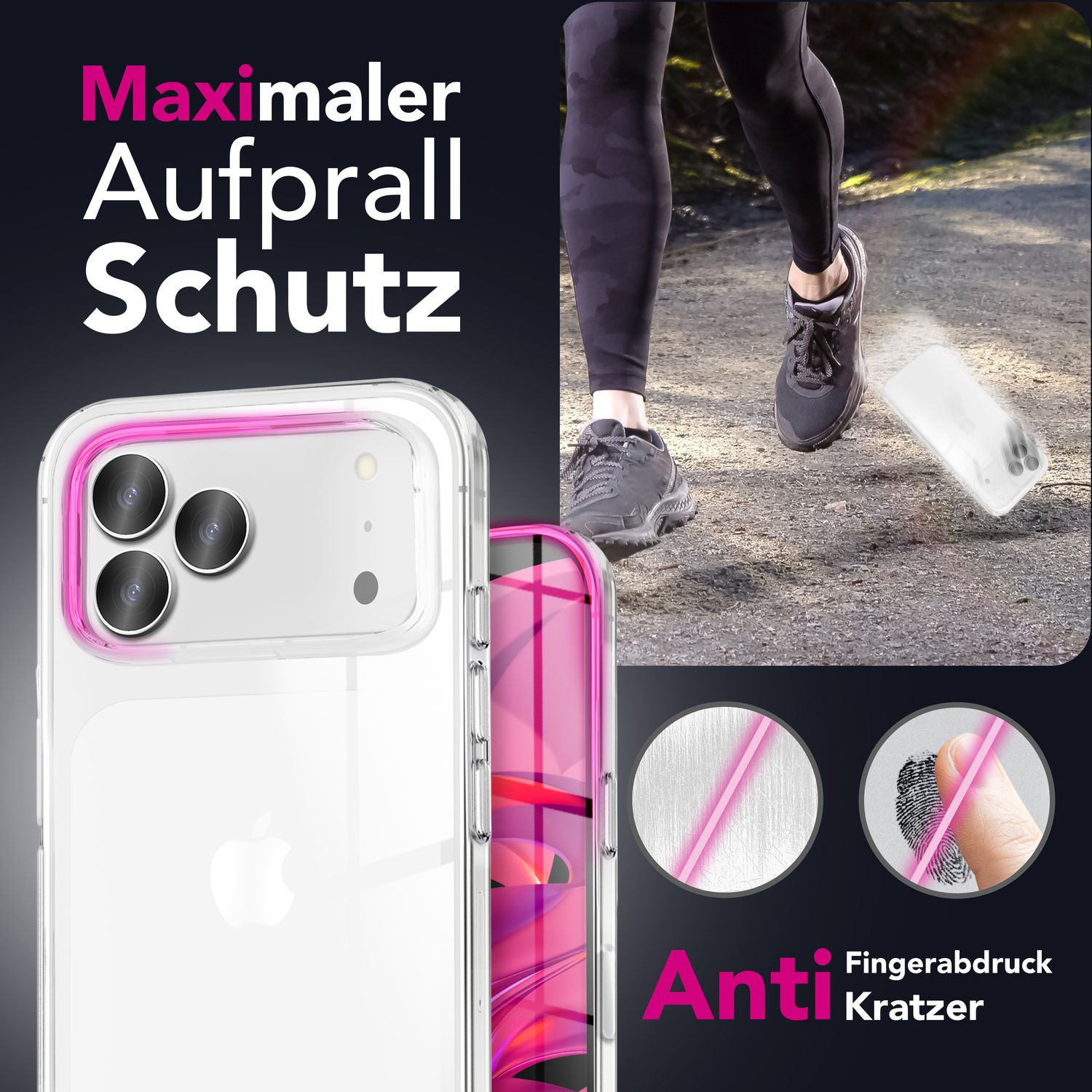 NALIA 360Guard passend für Apple iPhone 17 Pro Max Hülle (360° Rundumschutz) - Klare Full-Body Handyhülle, Kratzfeste PC-Rückseite & gehärtete Displayfolie, Transparent & Anti-Gelb