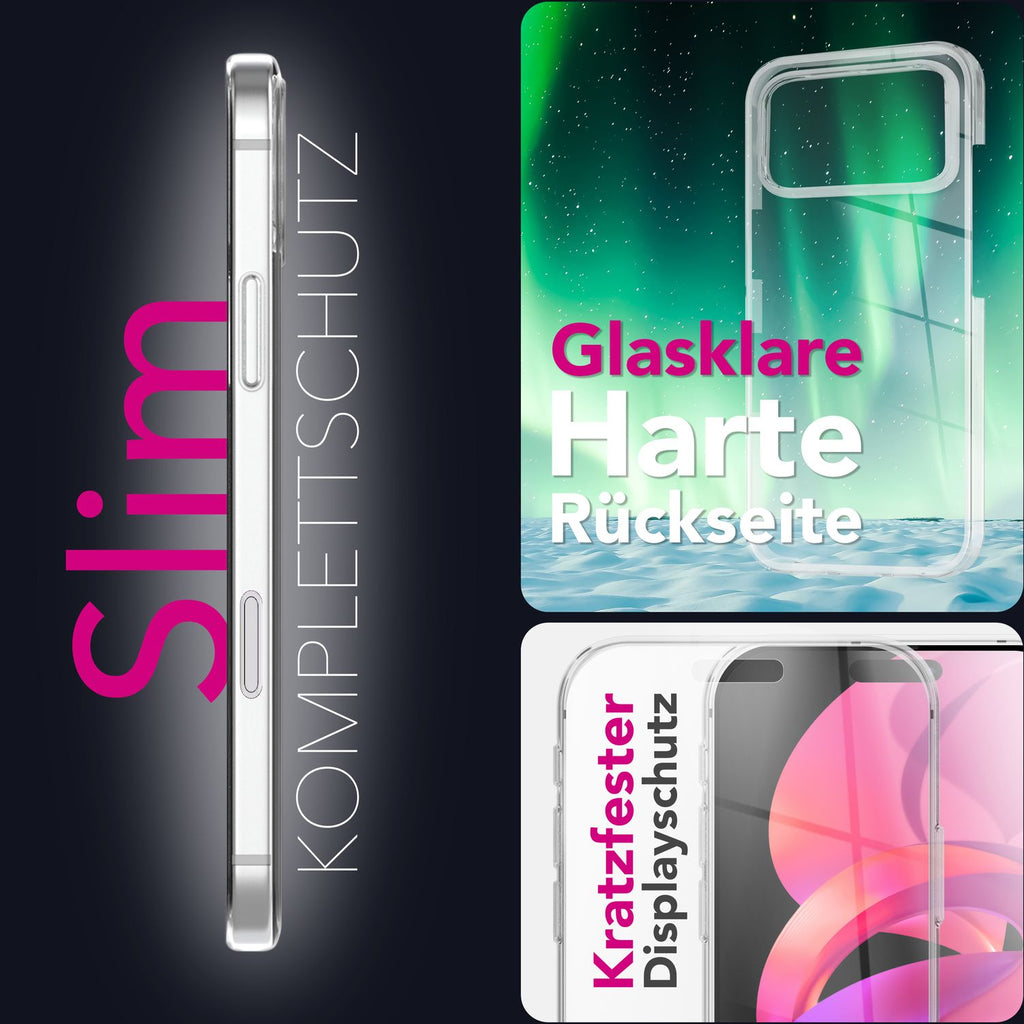NALIA 360Guard passend für Apple iPhone 17 Pro Max Hülle (360° Rundumschutz) - Klare Full-Body Handyhülle, Kratzfeste PC-Rückseite & gehärtete Displayfolie, Transparent & Anti-Gelb