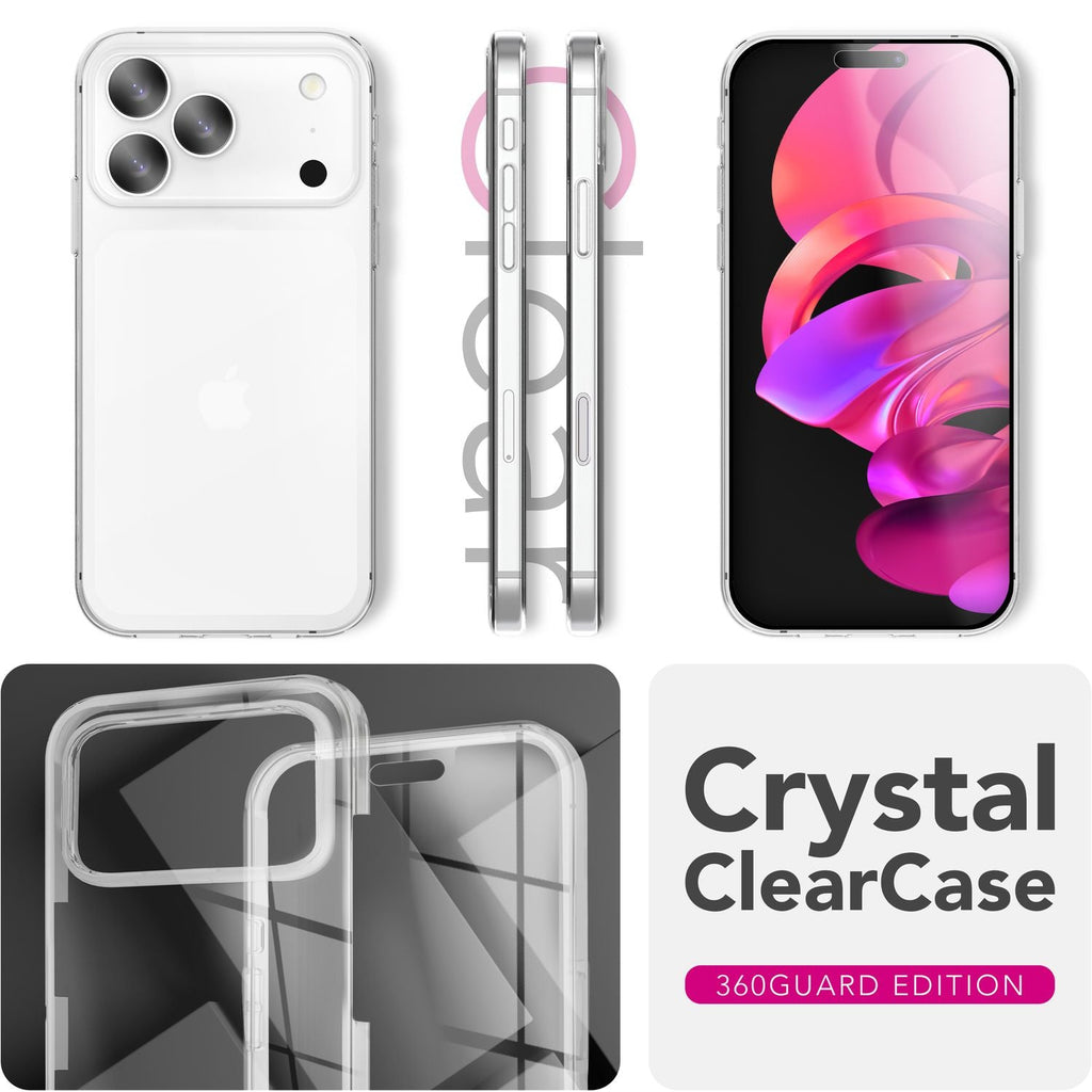 NALIA 360Guard passend für Apple iPhone 17 Pro Max Hülle (360° Rundumschutz) - Klare Full-Body Handyhülle, Kratzfeste PC-Rückseite & gehärtete Displayfolie, Transparent & Anti-Gelb