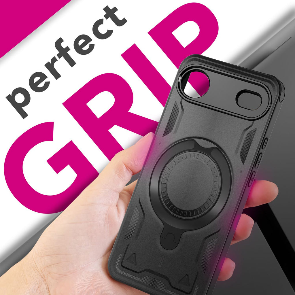 NALIA MagSafe Hülle Stormguard für Apple iPhone 17 Air (Unzerstörbare Panzerhülle), Schlagfester Aufprallschutz, Military Hardcase mit 360° Dreh-Ring, Outdoor Cover - Vulkanschwarz