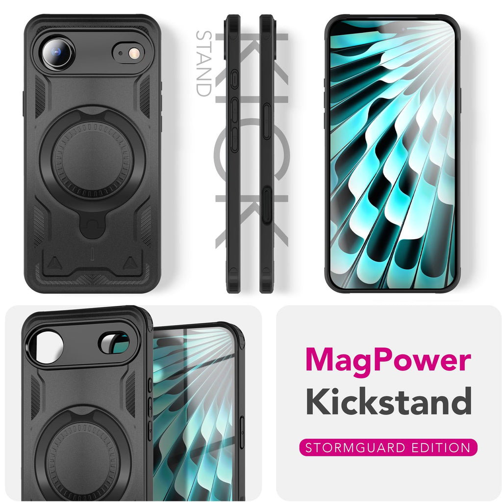 NALIA MagSafe Hülle Stormguard für Apple iPhone 17 Air (Unzerstörbare Panzerhülle), Schlagfester Aufprallschutz, Military Hardcase mit 360° Dreh-Ring, Outdoor Cover - Vulkanschwarz